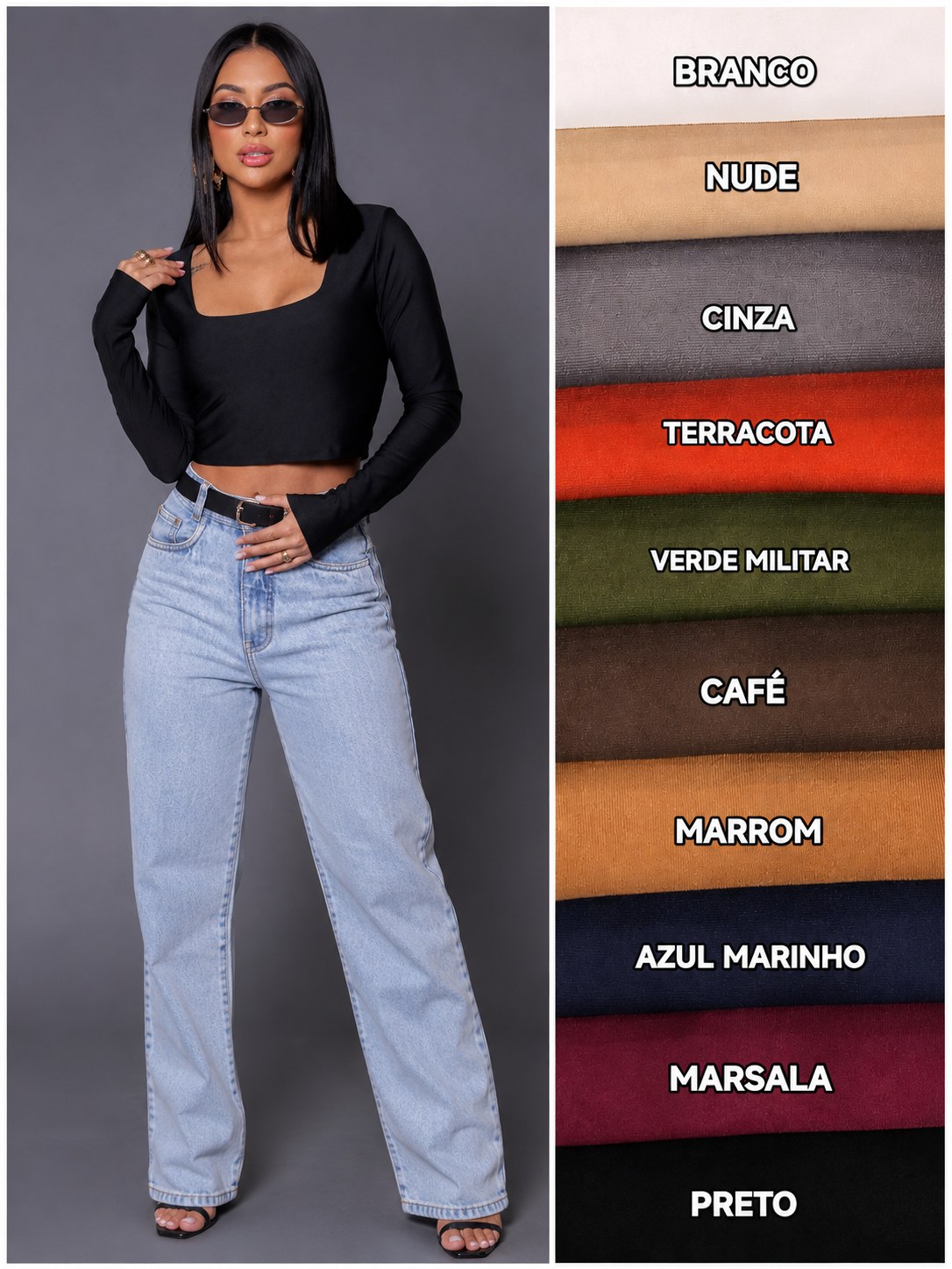 Kit 10 Unidades Cropped Jolie Manga Longa
