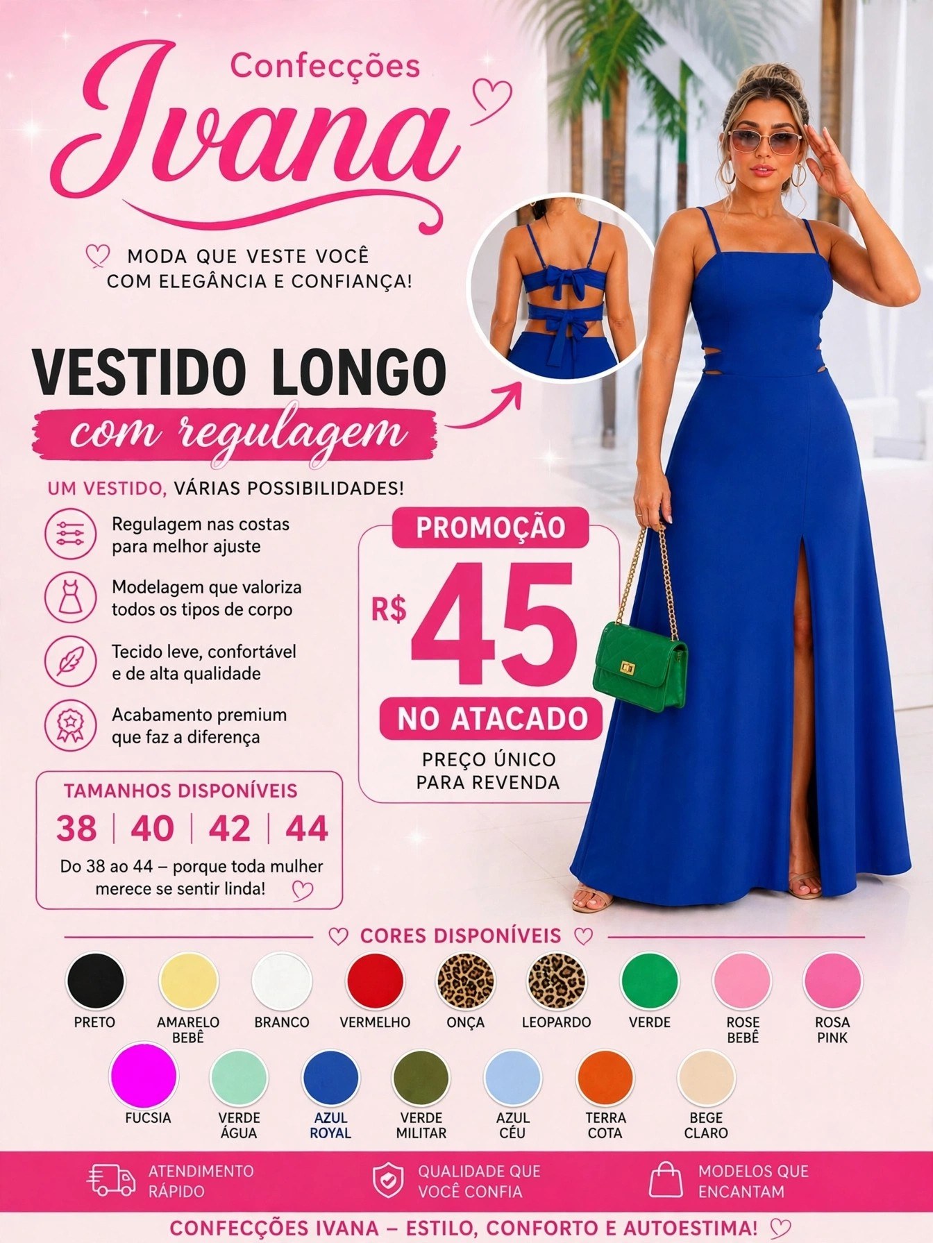 Vestido Longo com Recorte Lateral, Amarração nas Costas