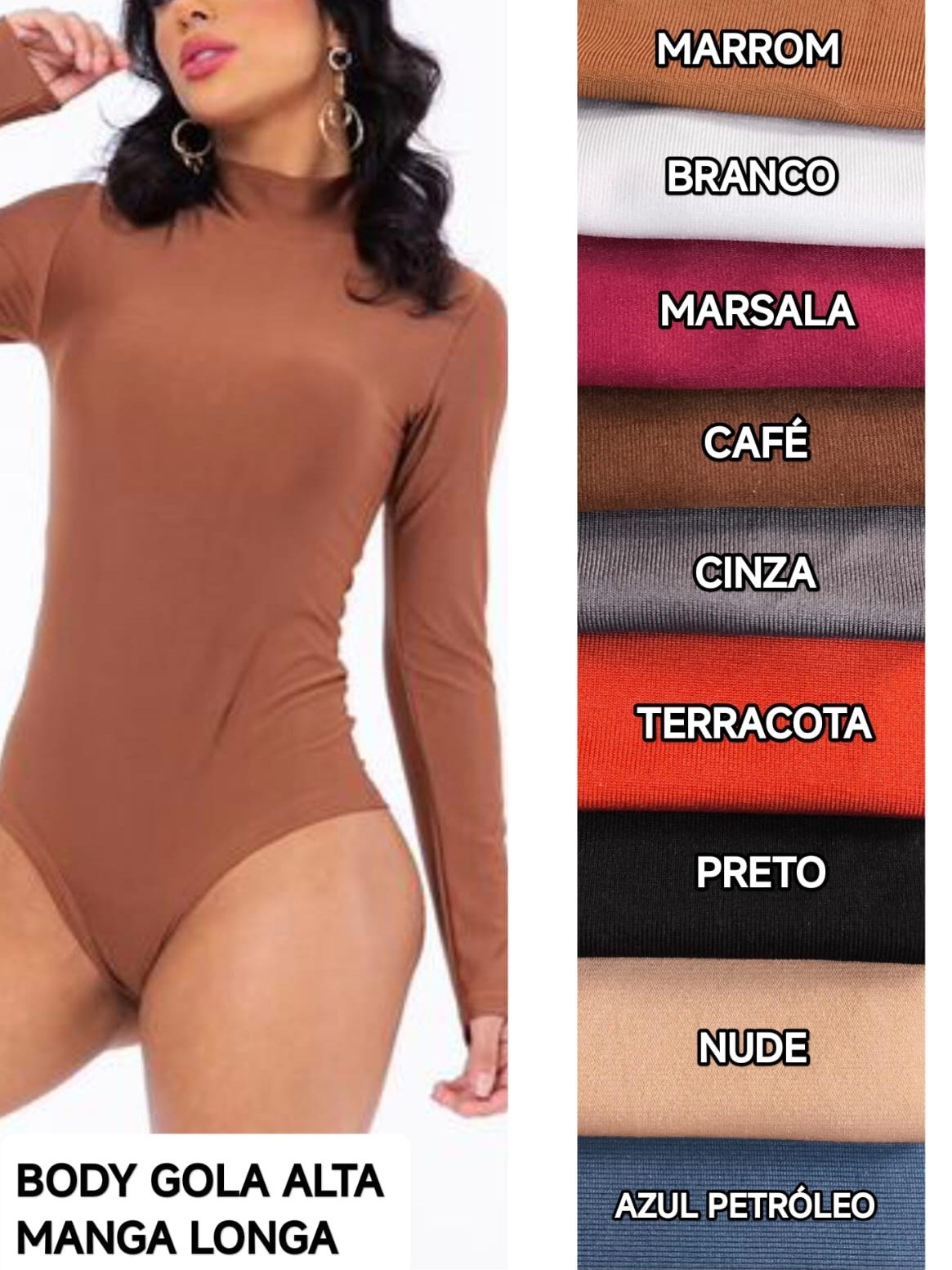 Kit 10 Unidades Body Gola Alta manga longa