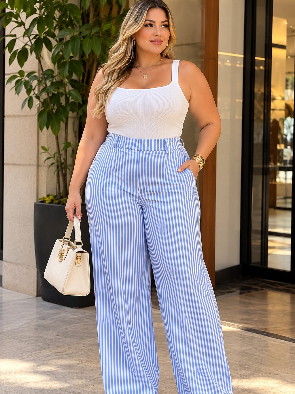 Calça Pantalona listrada