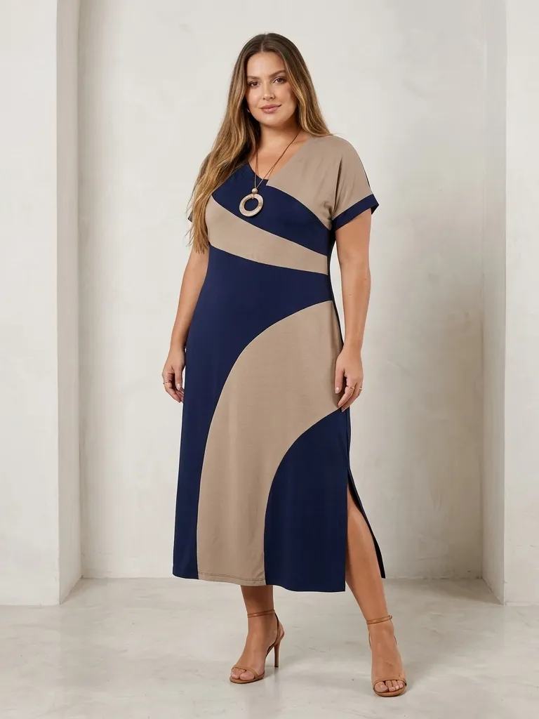 Vestido viviane,com fendas laterais e bolso