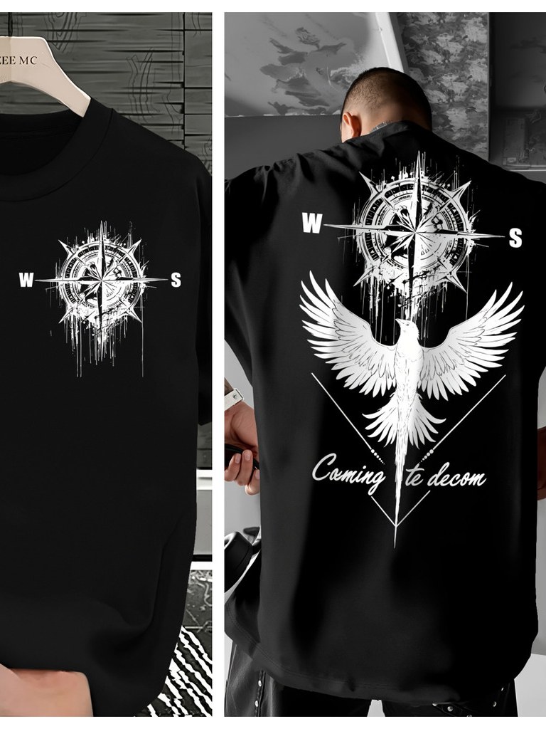 Camiseta 100% Algodão com Estampa Geométrica, Estilo