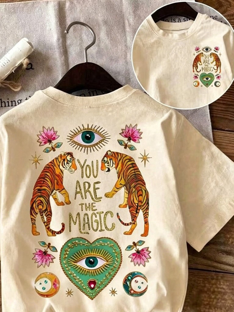 Camiseta Feminina Estampa Tigre e Olho Grego100% Algodão
