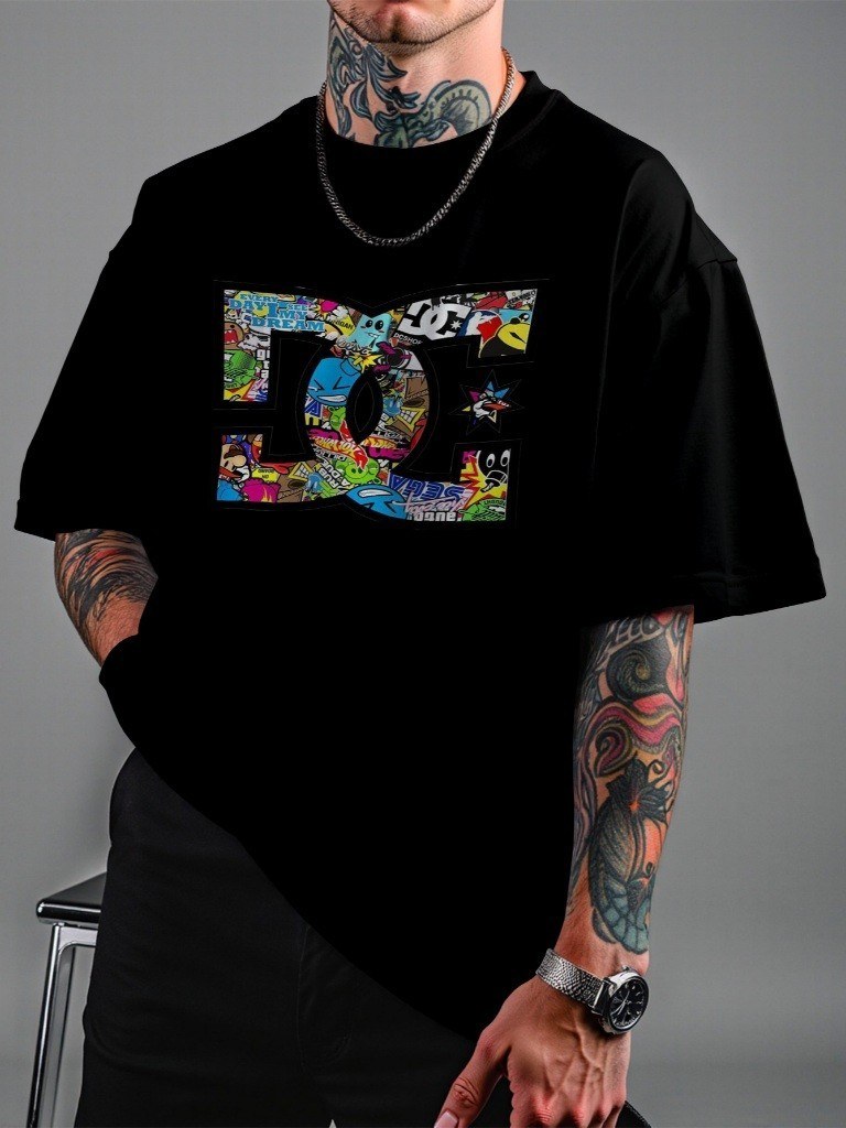 Camiseta de manga curta em puro algodão com linda estampa