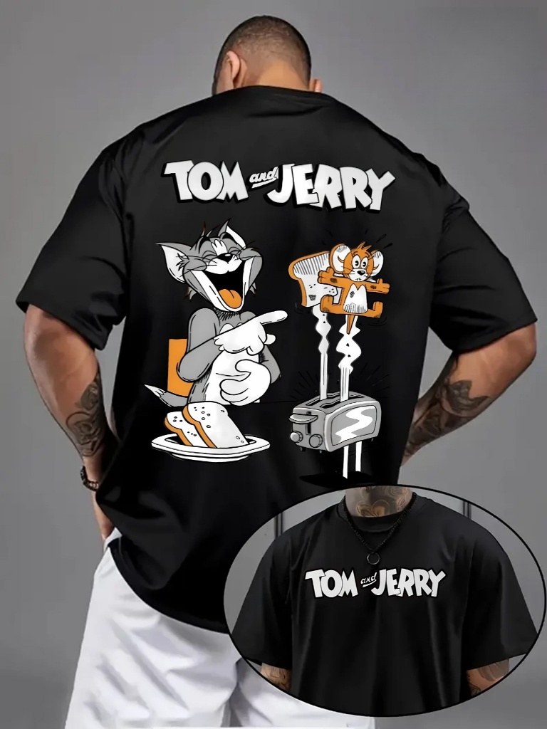 Camiseta de algodão com estampa de Tom e Jerry