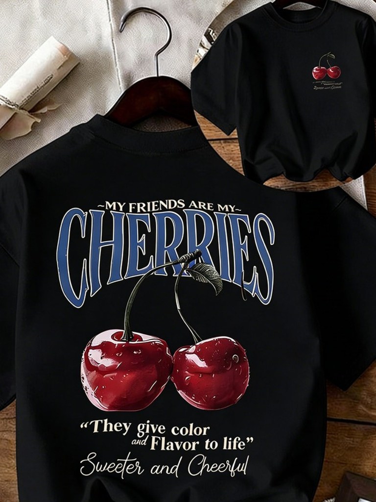 Camiseta 100% Algodão Premium,Estampa de CerejaYC40001