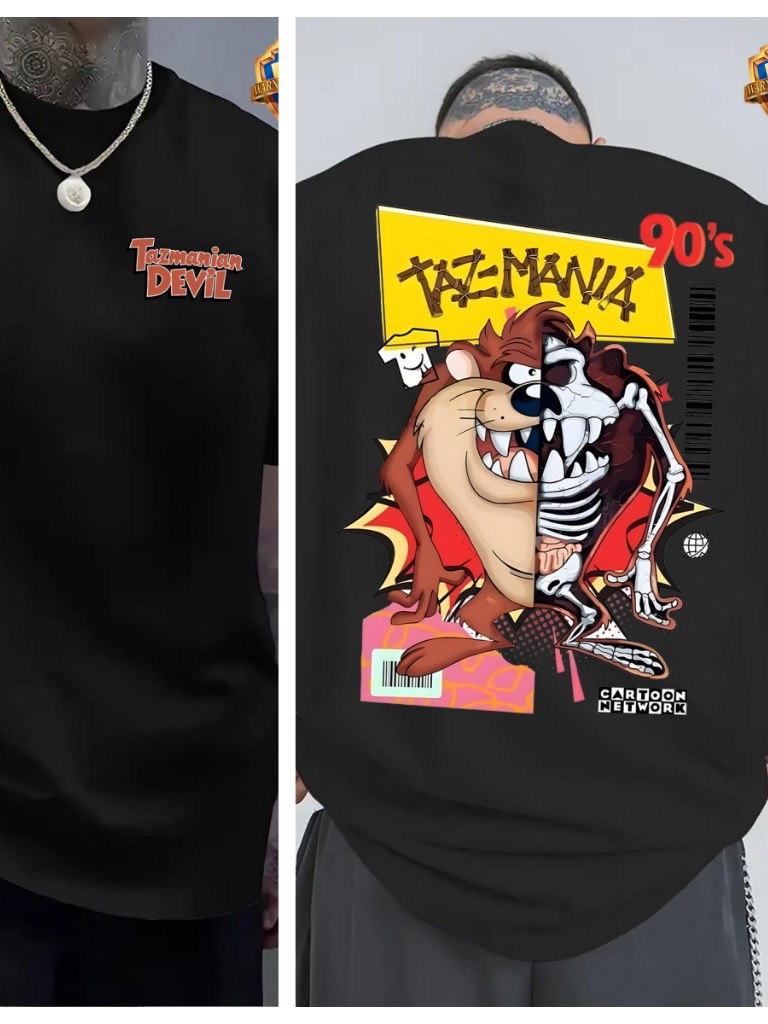 Camiseta com Boca Explosiva do Desenho Animado Taz