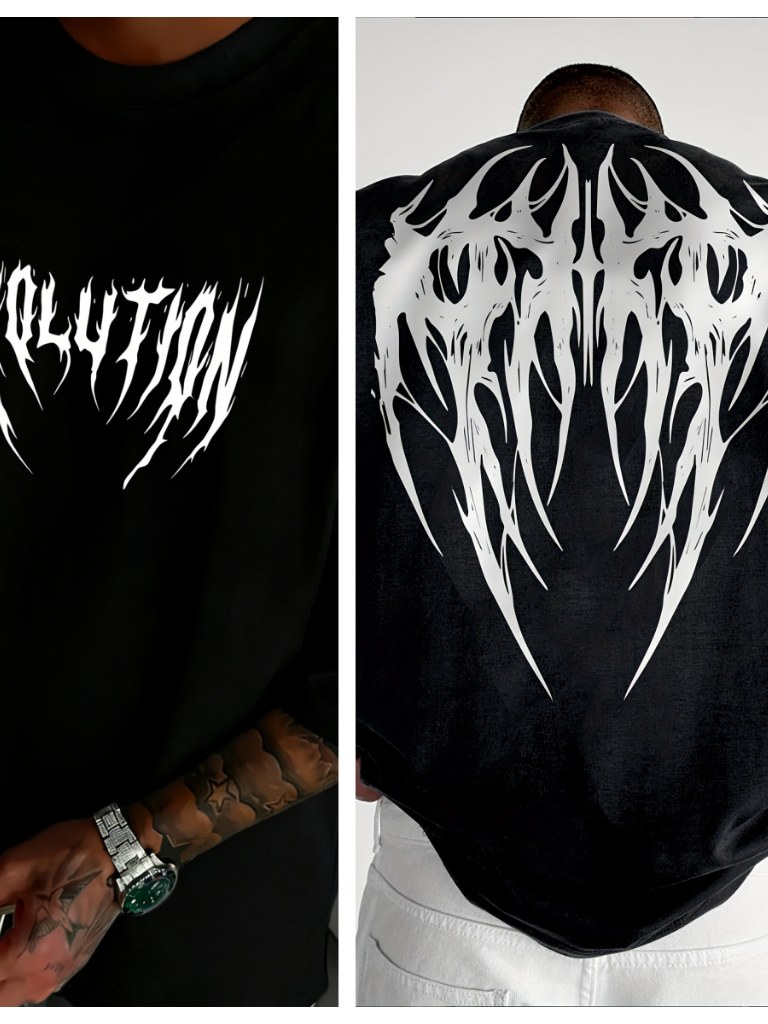 Camiseta Estampa Estilo Gótico em Formato de Asa