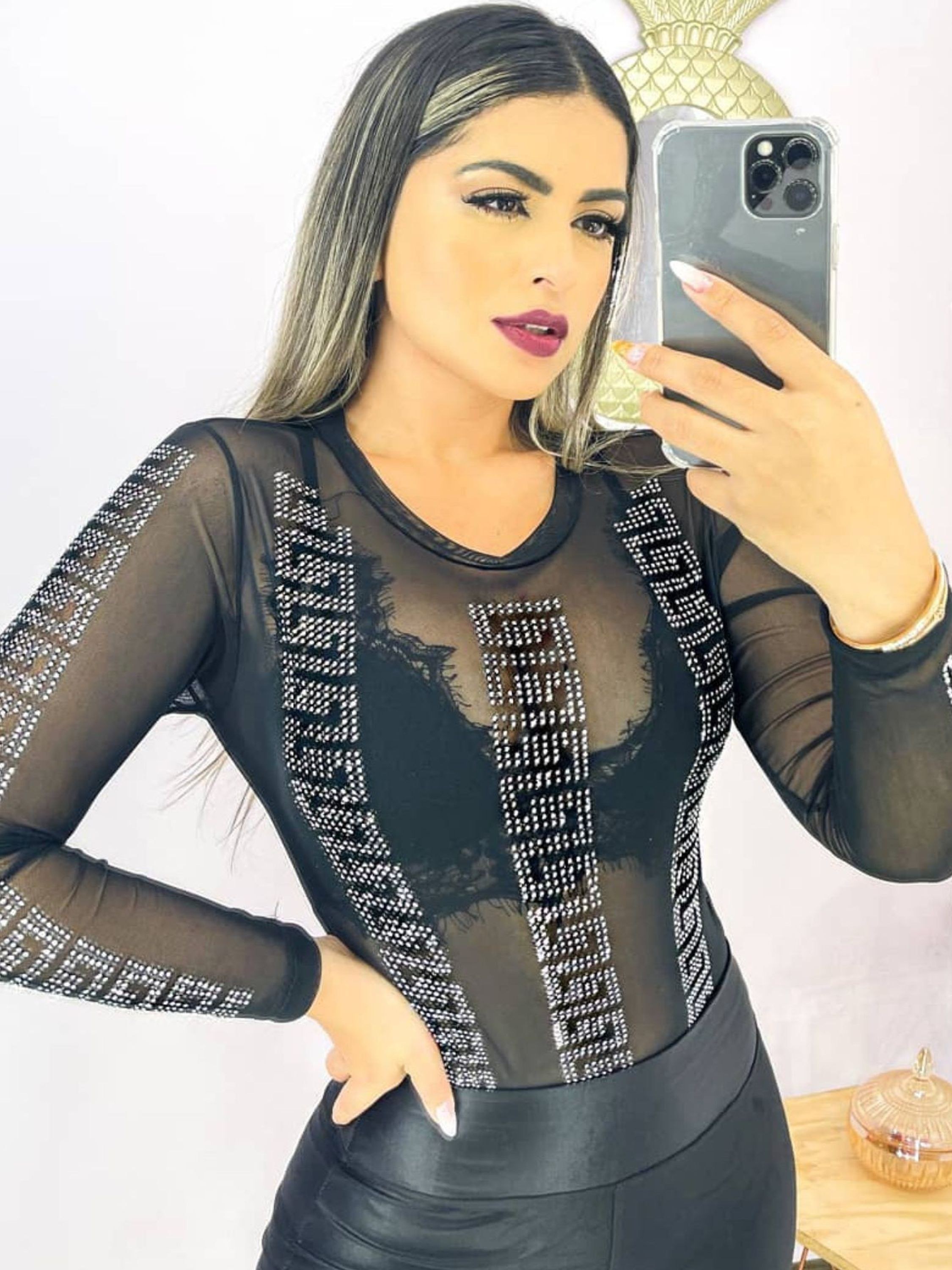 BODY TULE TRANSPARENTE MANGA LONGA FEND GRANDE