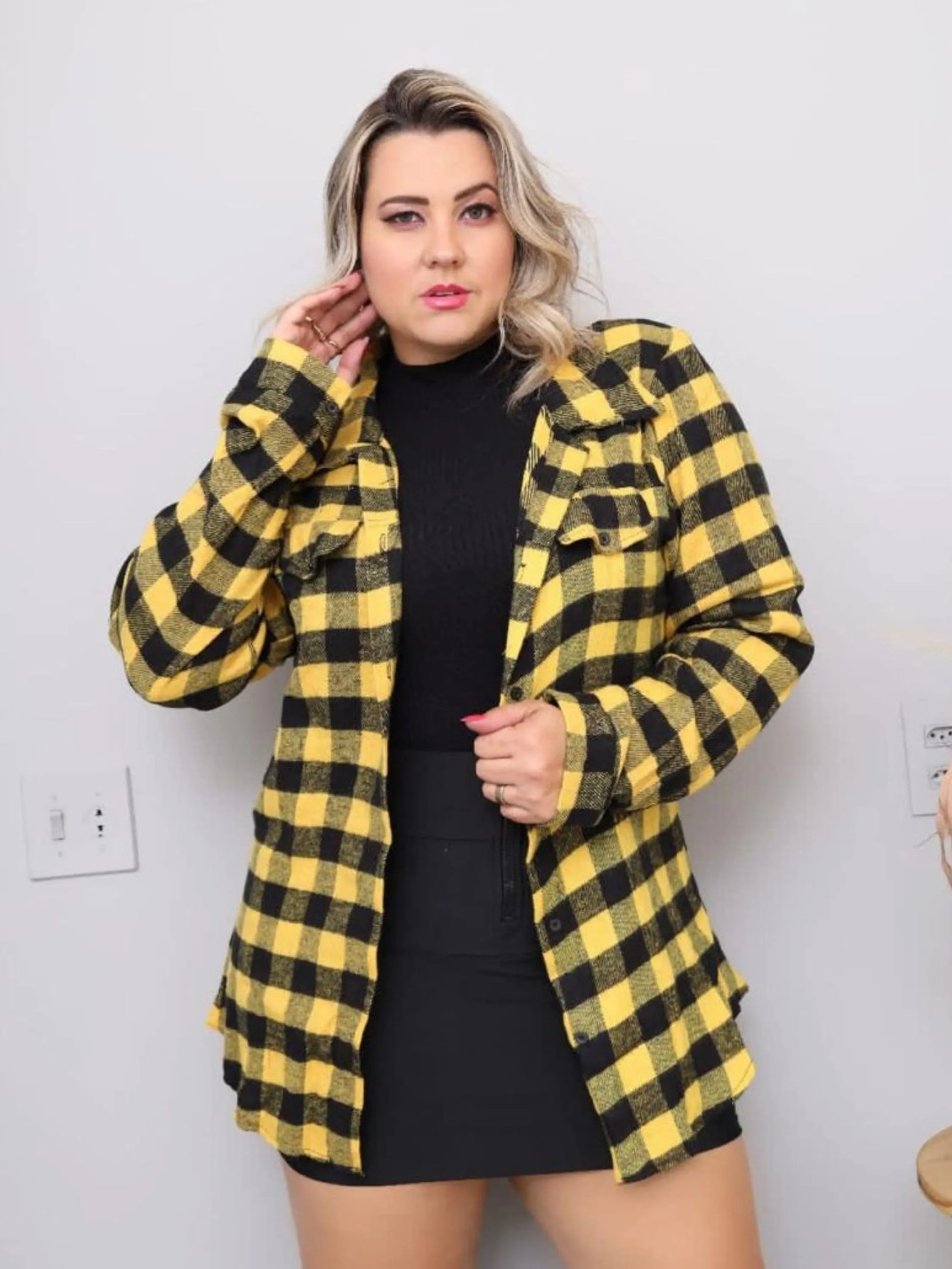 Blusa Xadrez Plus Size Flanela Sem Toca