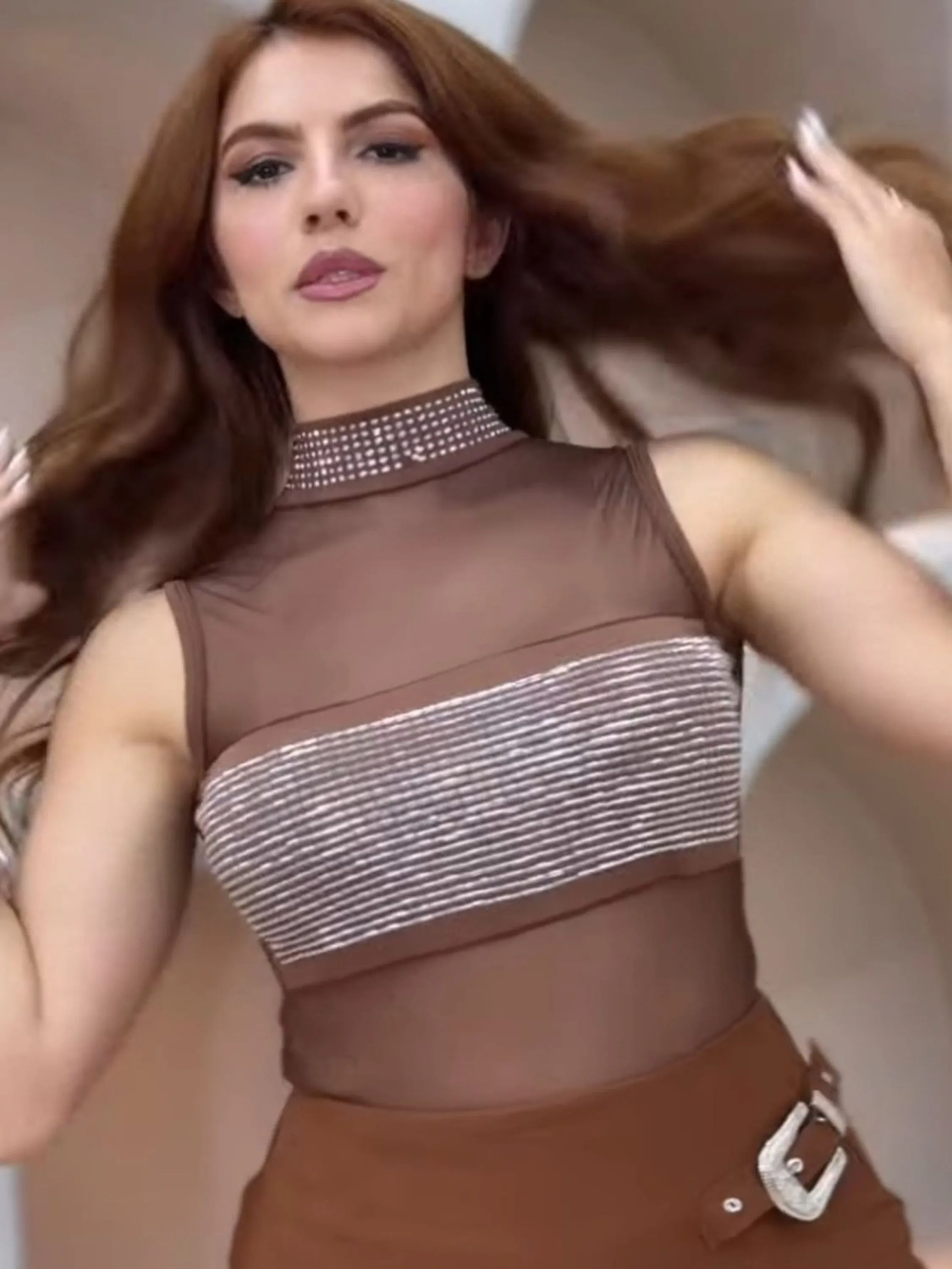 Body Colar Regata Tule Transparente Com Pedrarias de Brilho