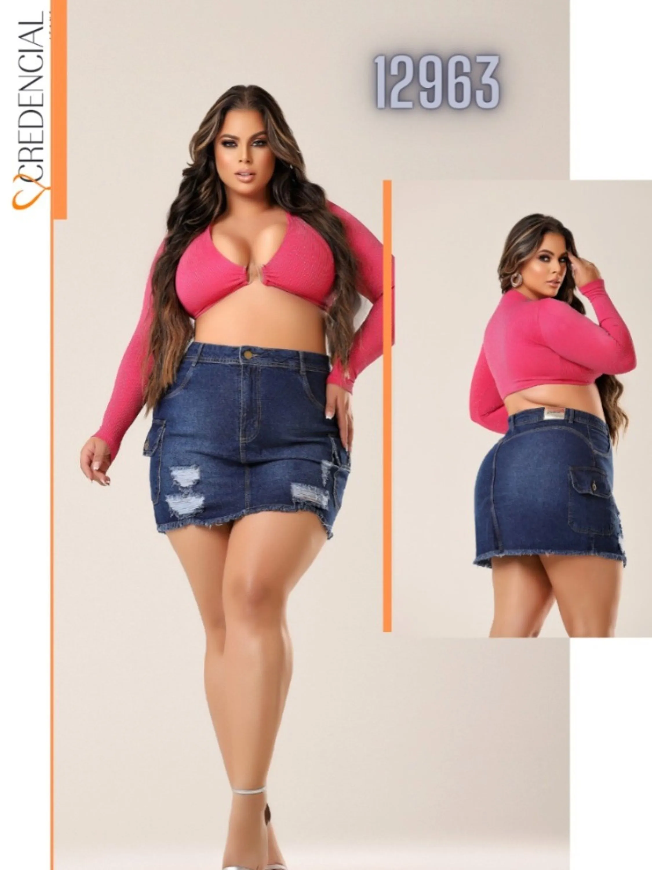 Saia jeans Cargo Plus size Destroyed