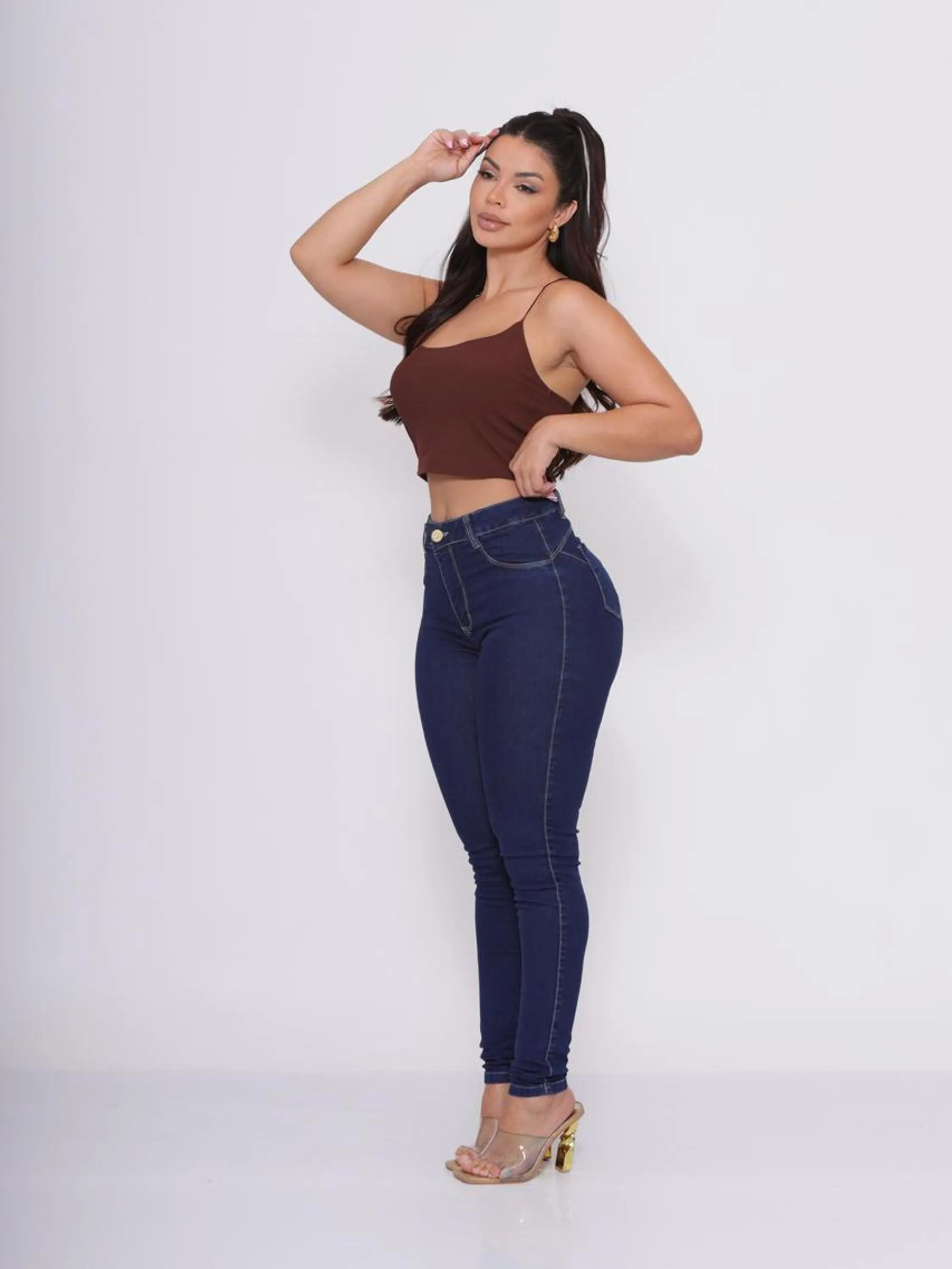 Calça Jeans Skinny Ciktira Alta com lycra