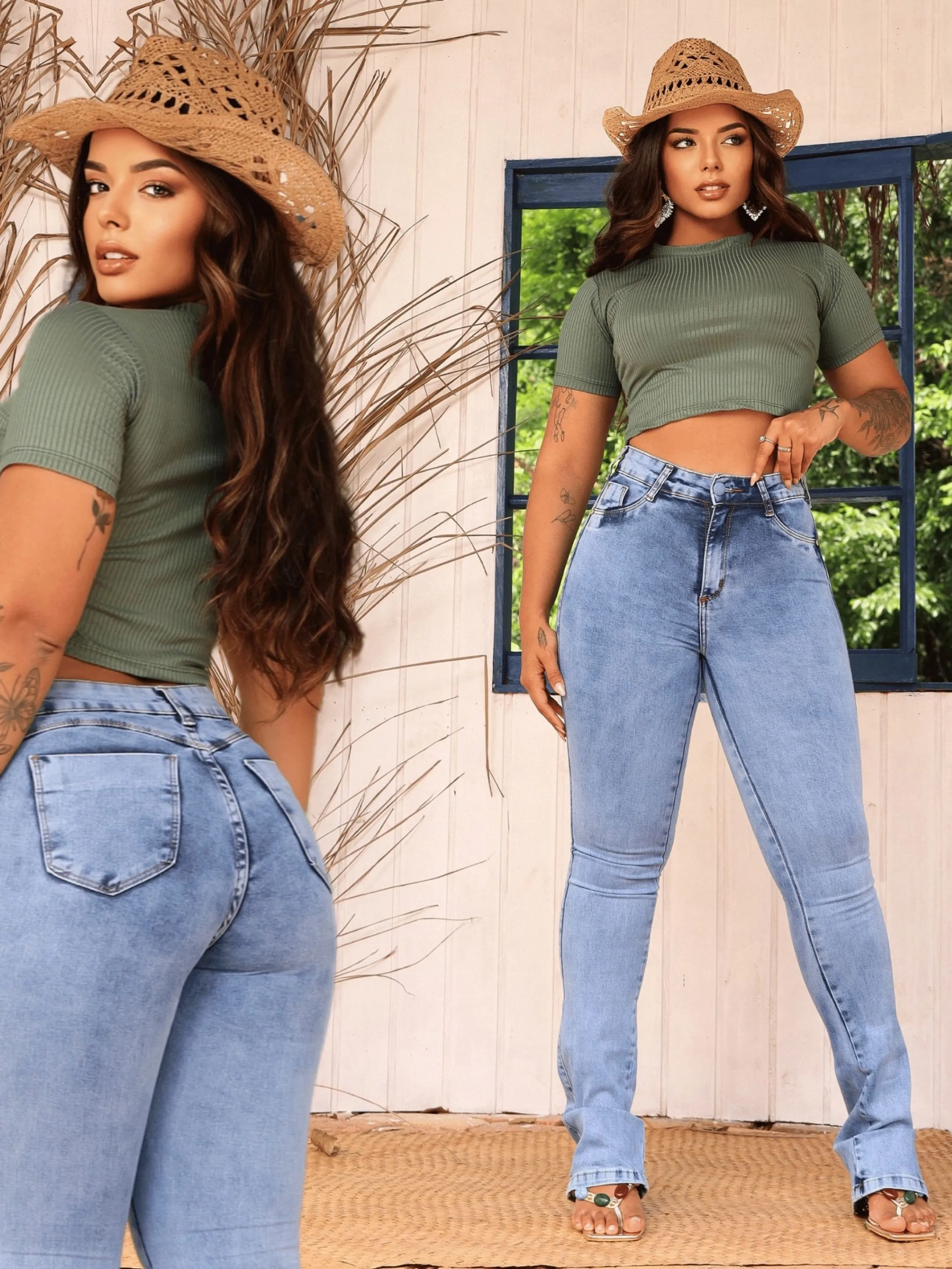 Calça Jeans Feminina Flare Clara Cintua Alta