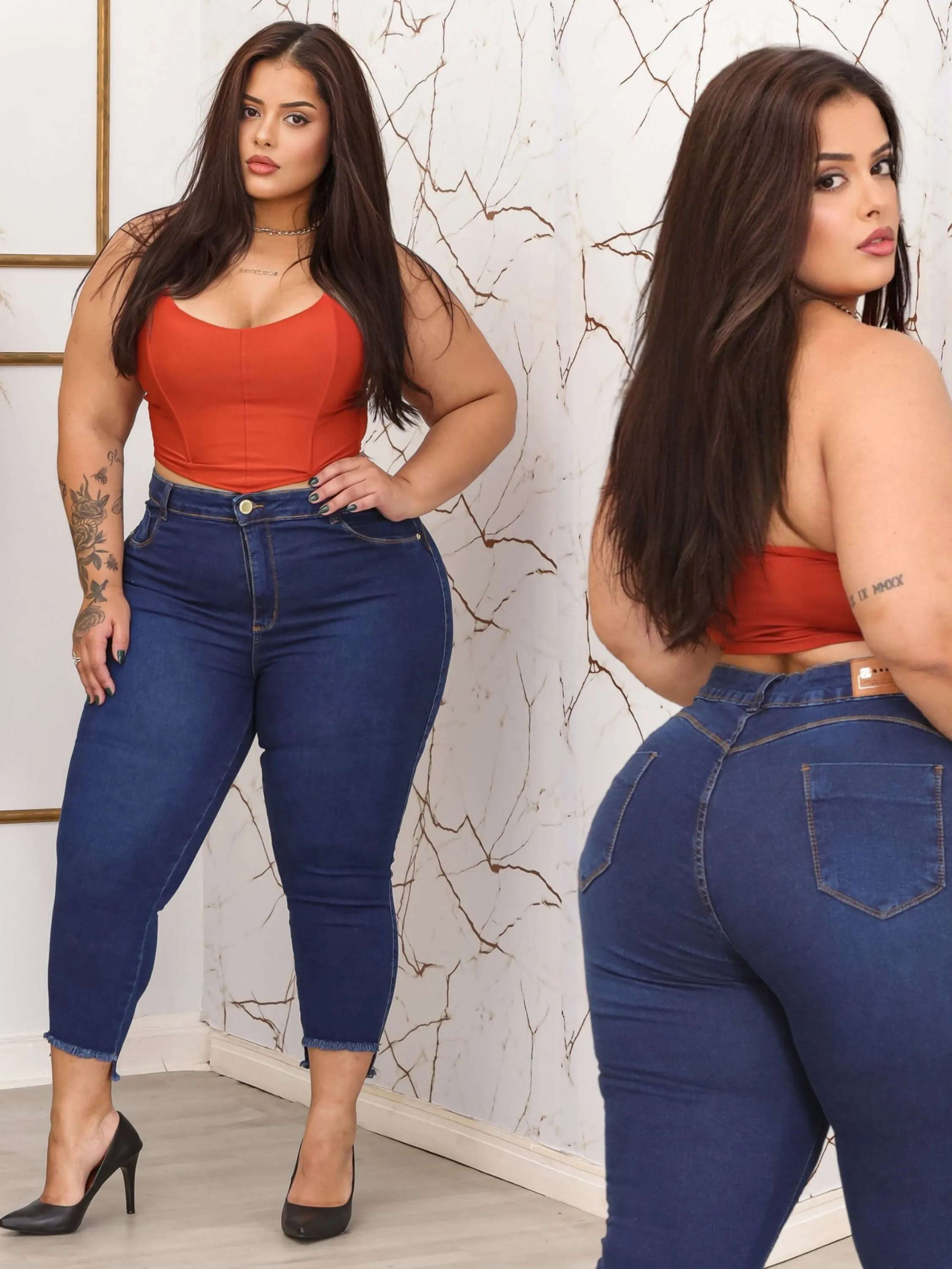 Calça Jeans Plus Size cropped