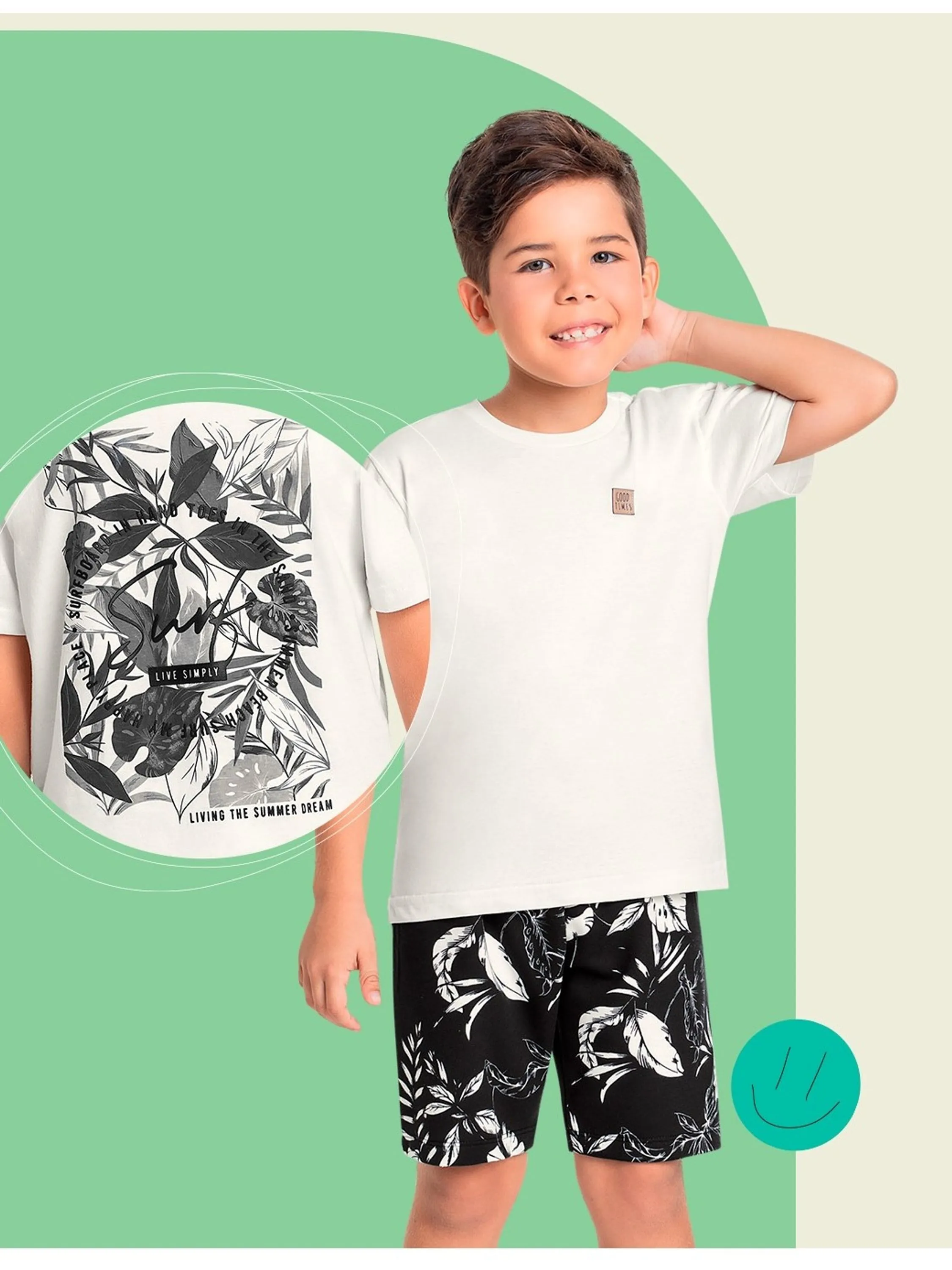 Conjunto Infantil Verão Menino com bermuda estampada