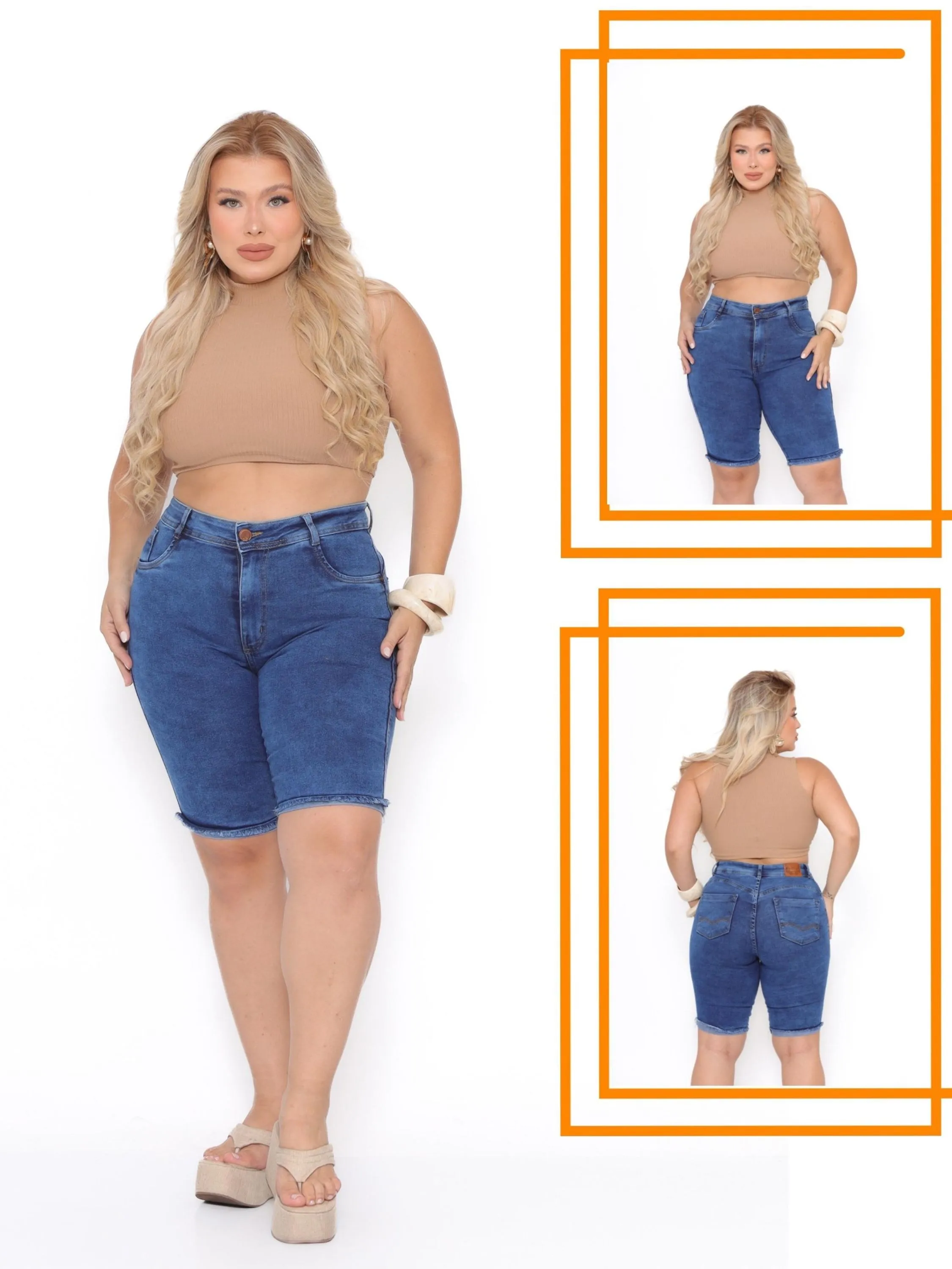 Bermuda Jeans Feminina Meia Coxa plus size