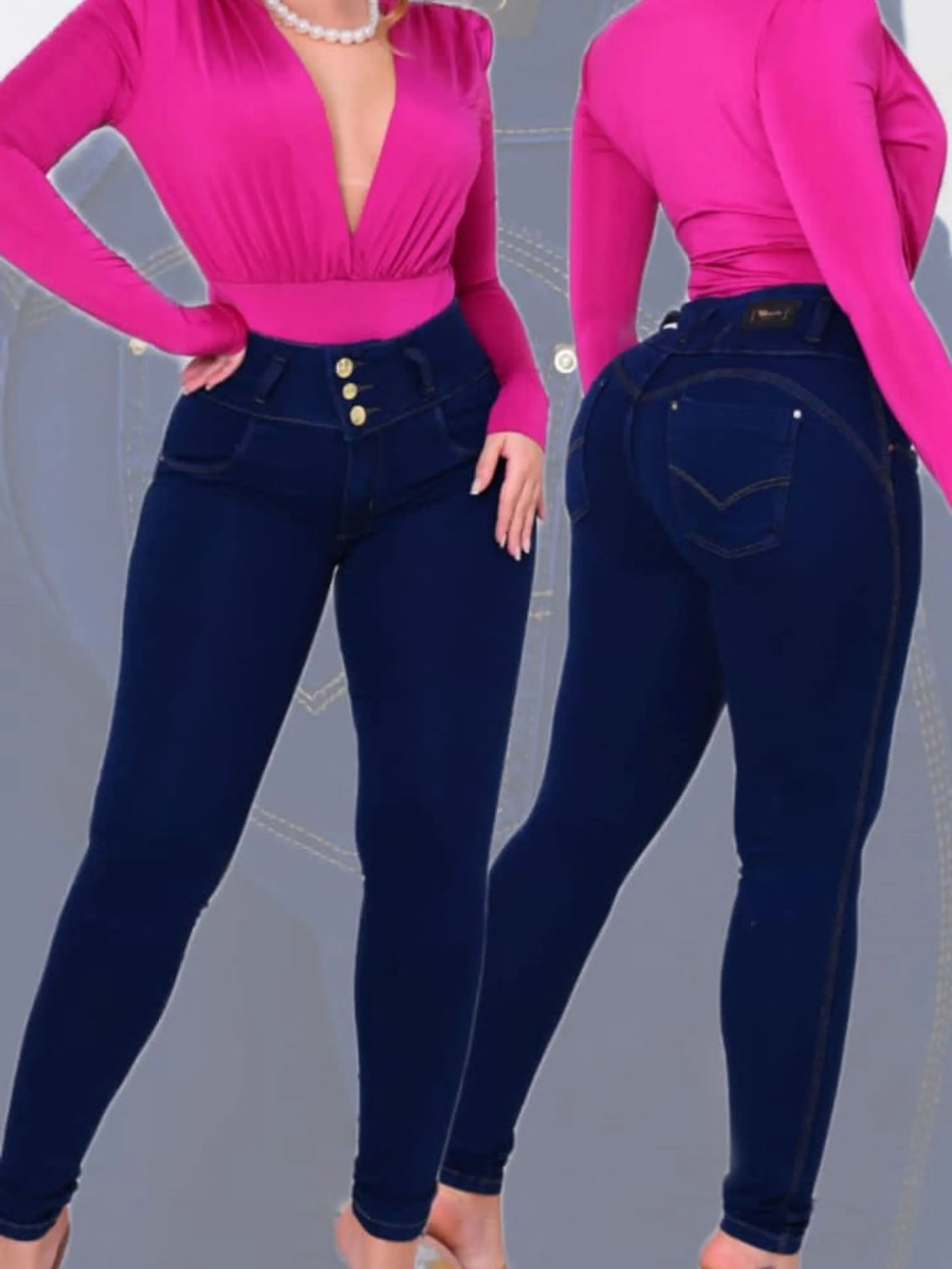 Calça Jeans  feminina Skinny Com cos largo