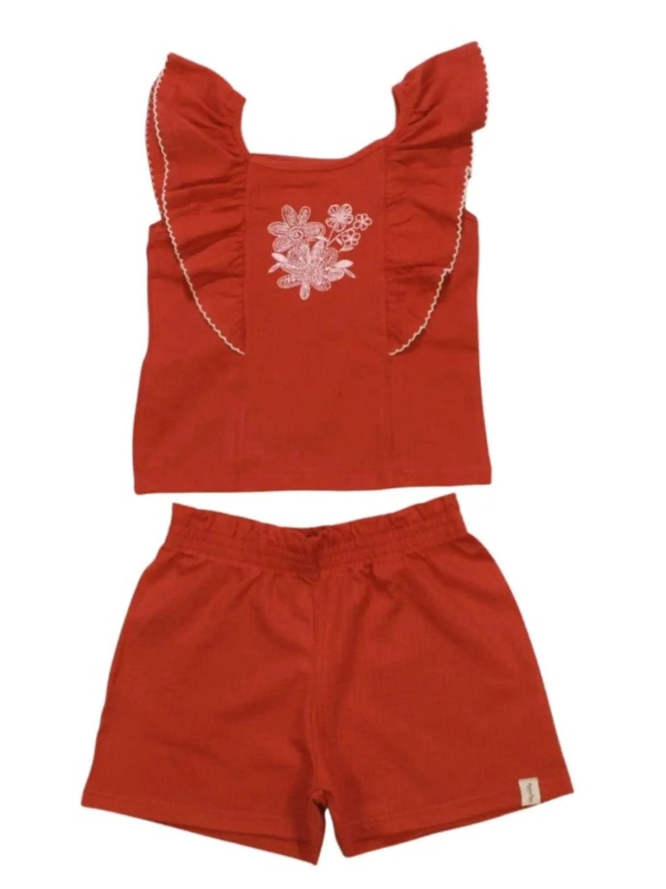 Conjunto Infantil Menina vermelho com bordado