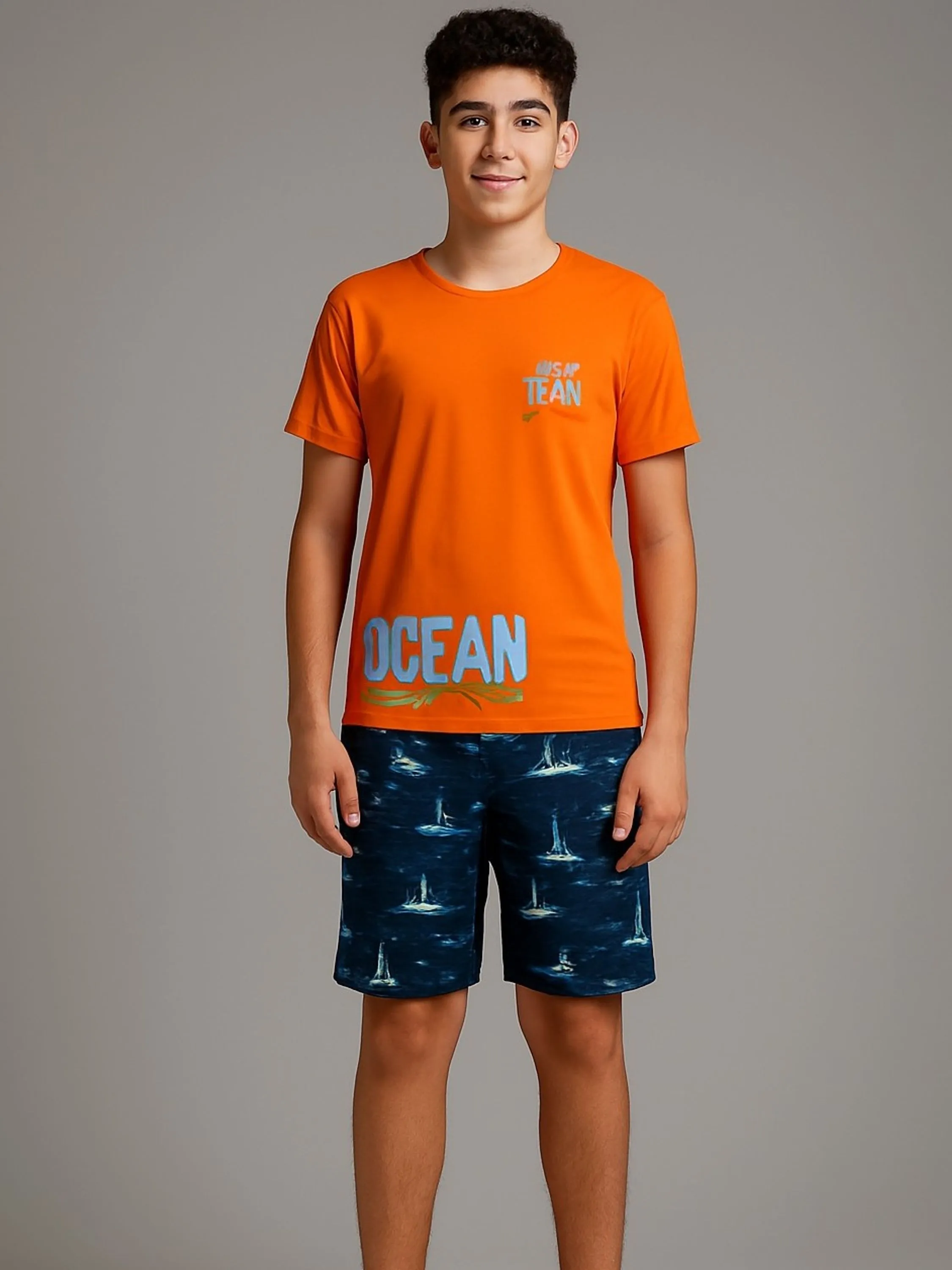 Conjunto Infantil Verão camiseta e bermuda tactel estampada