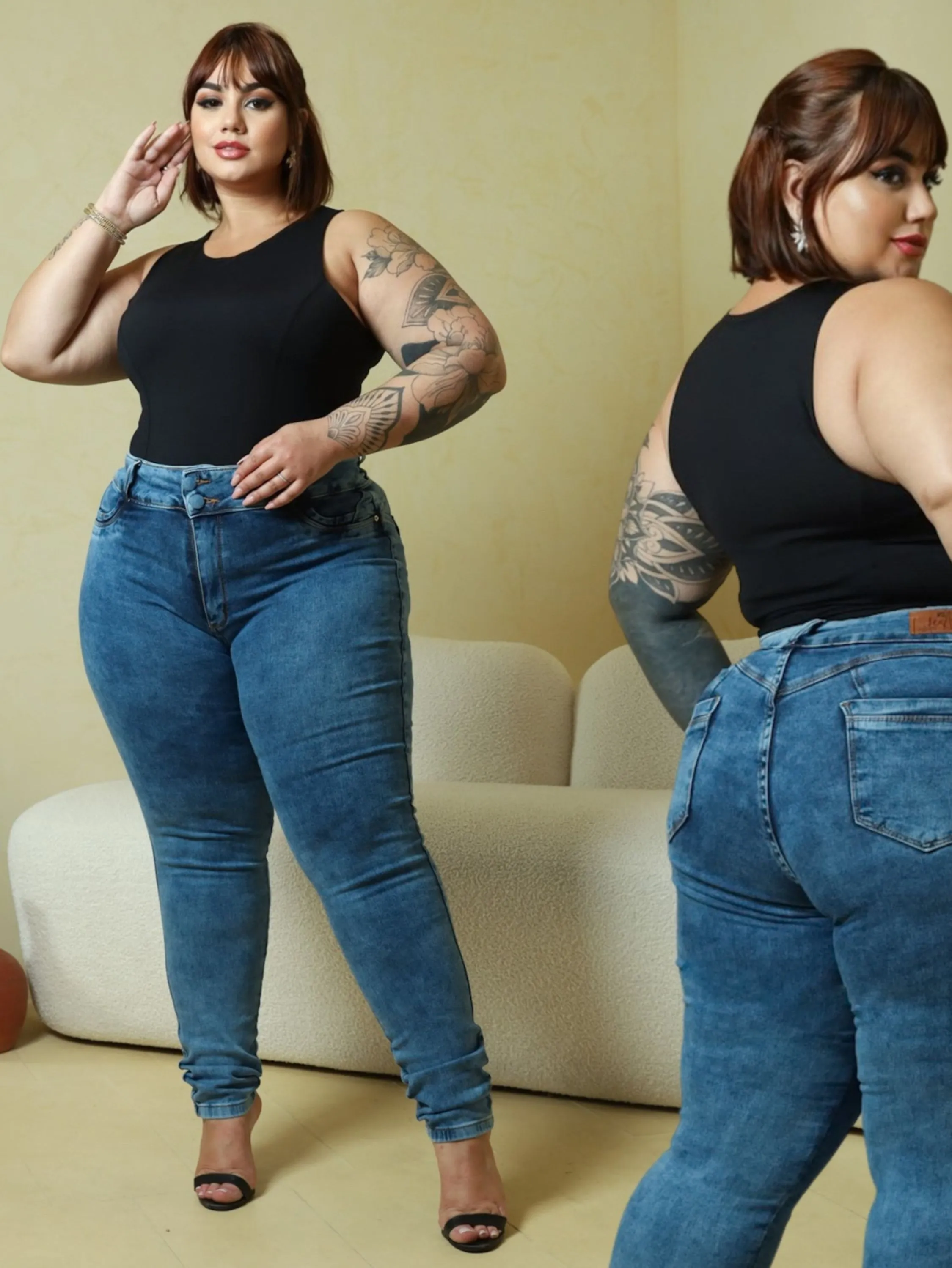 Calça Jeans Plus Size Feminina Cintura alta