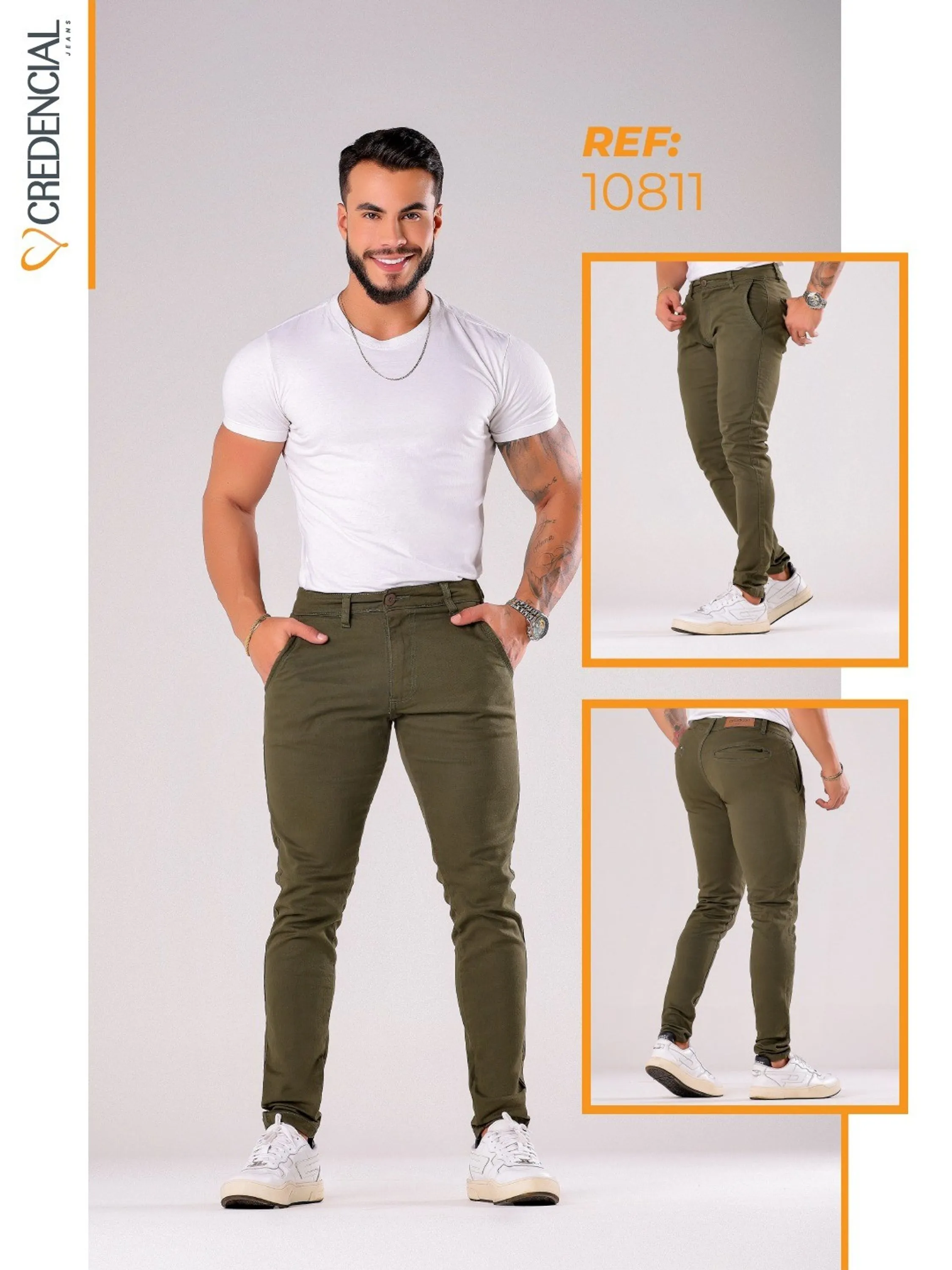 Calça Masculina slim/Skinny Sarja Verde Militar