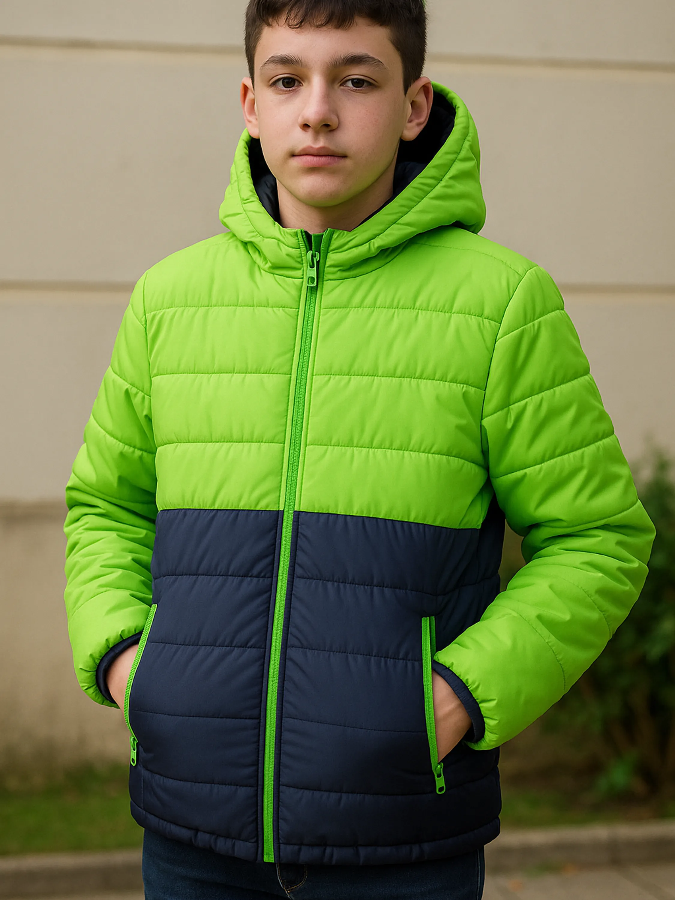Jaqueta infantil Puffer Masculina com Capuz