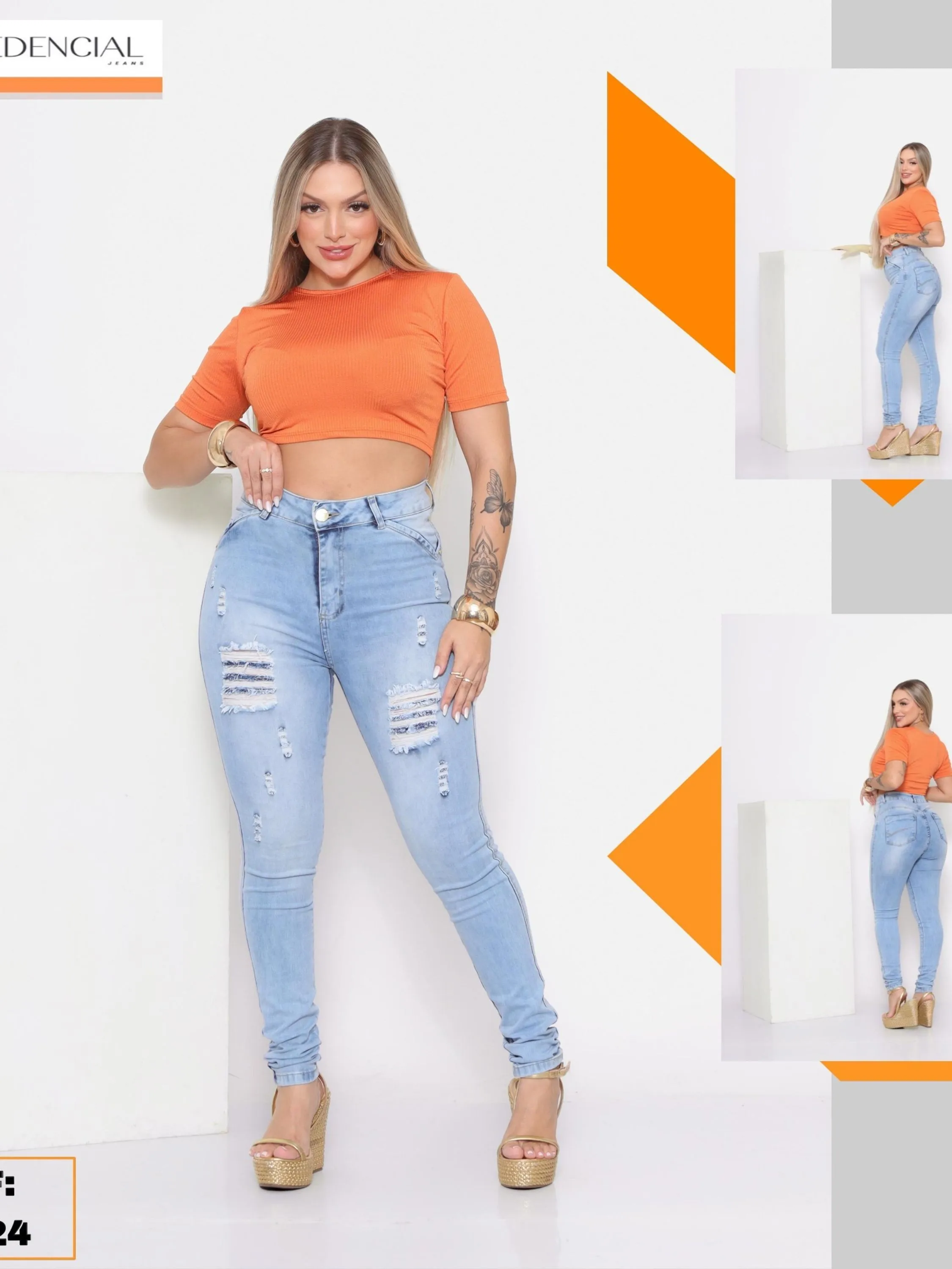 Calça Jeans feminina Rasgada Cintura alta
