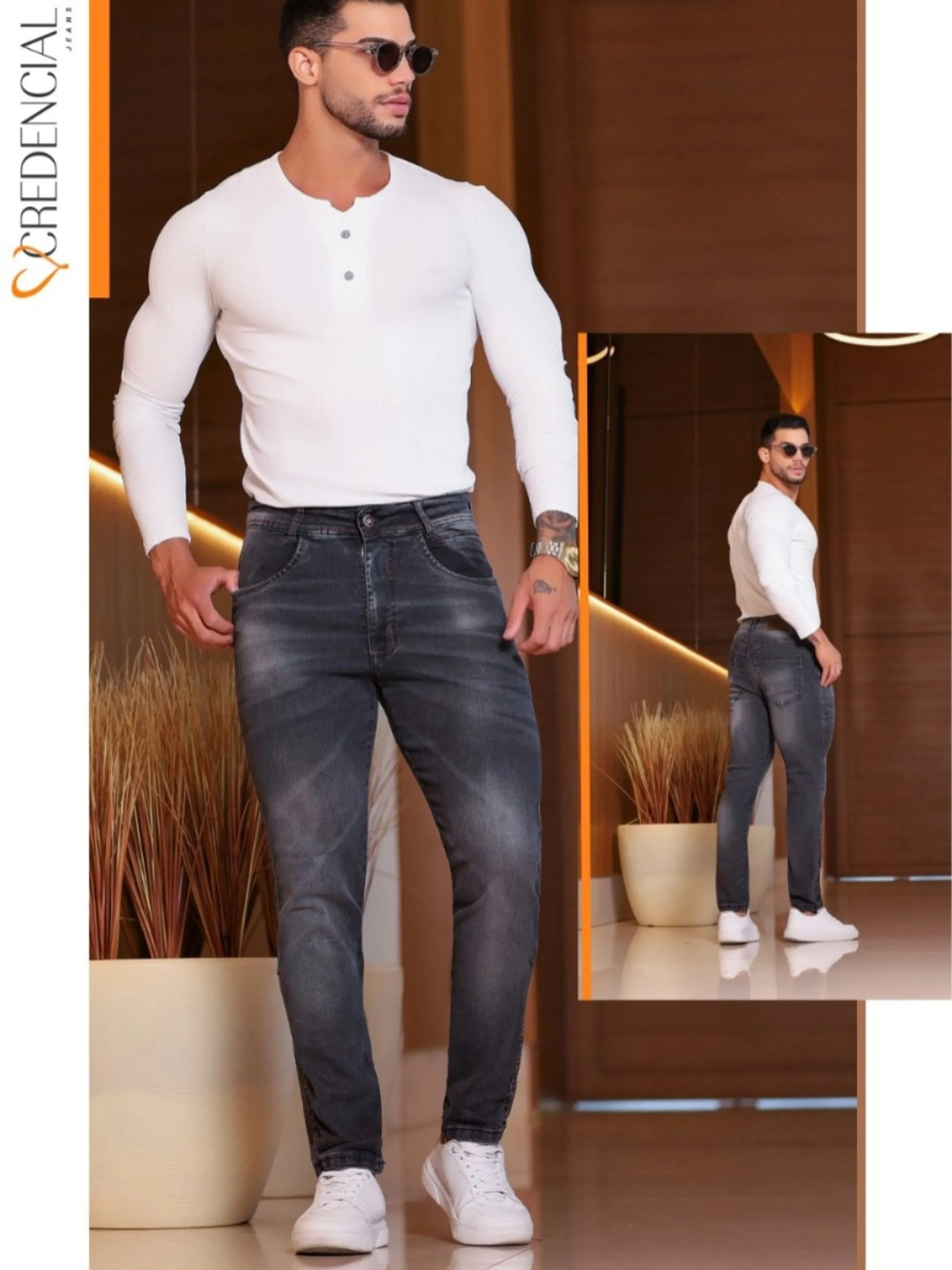 Calça Jeans Masculina Slim  Cintura Média