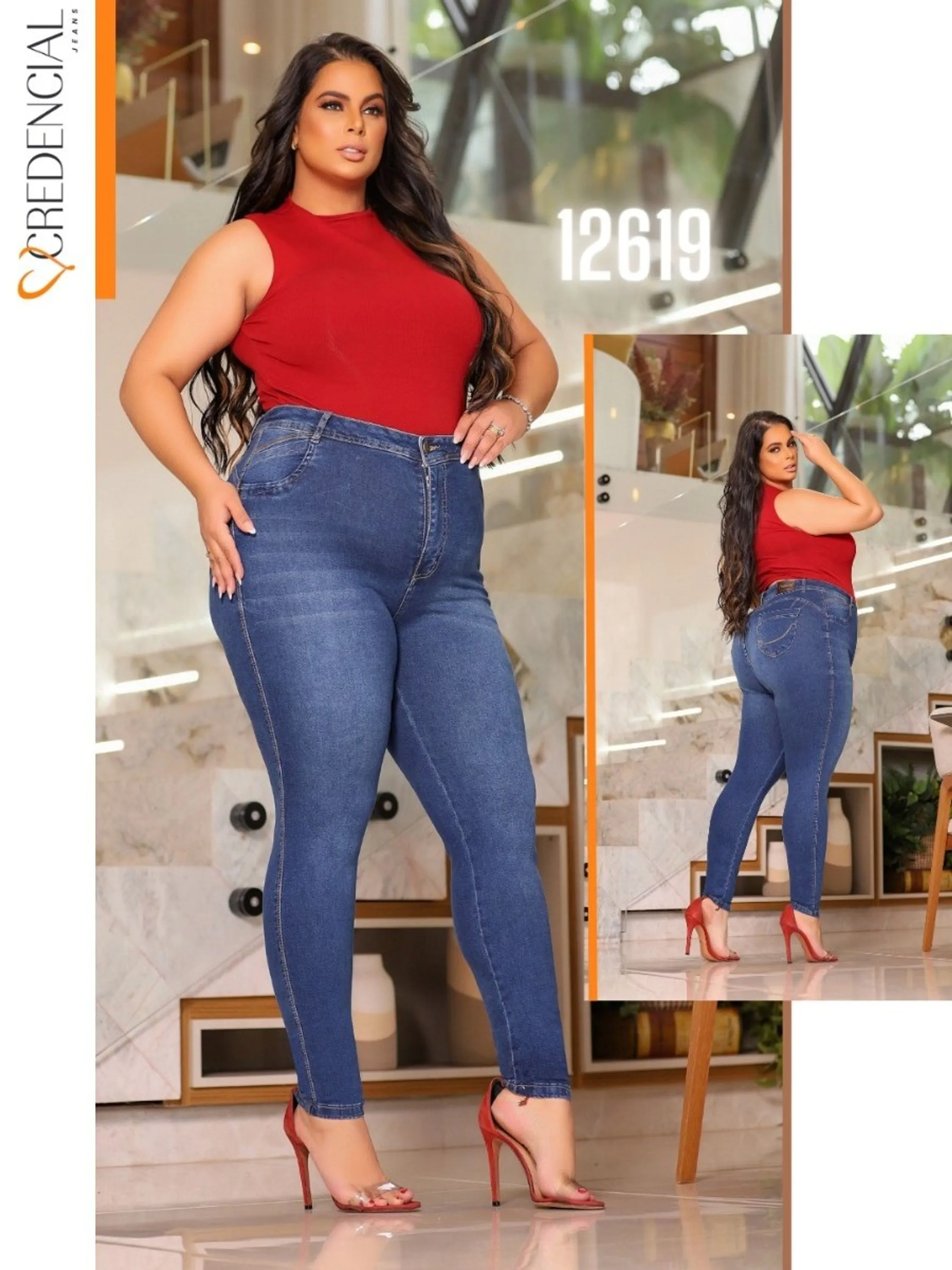 Calça Jeans Plus Size Feminina  Cintura Alta