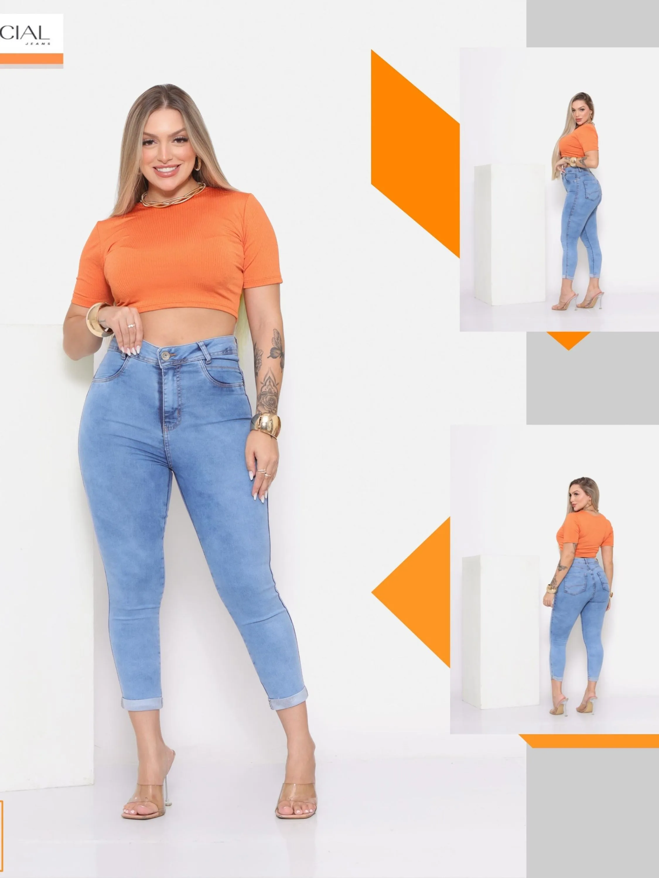 Calça Jeans Skinny Barra virada com lycra