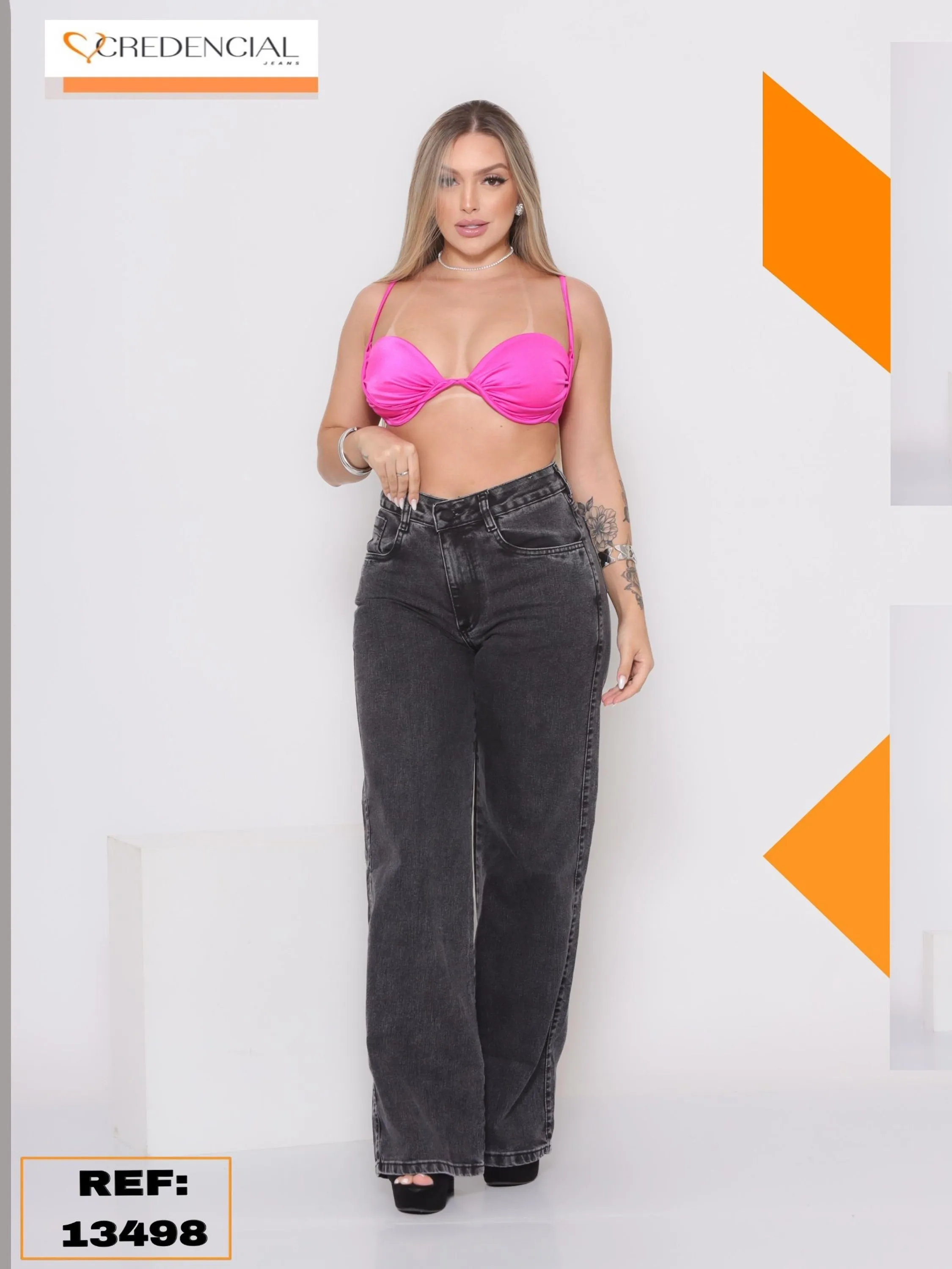 Calça Jeans feminina Wide Leg Grafite