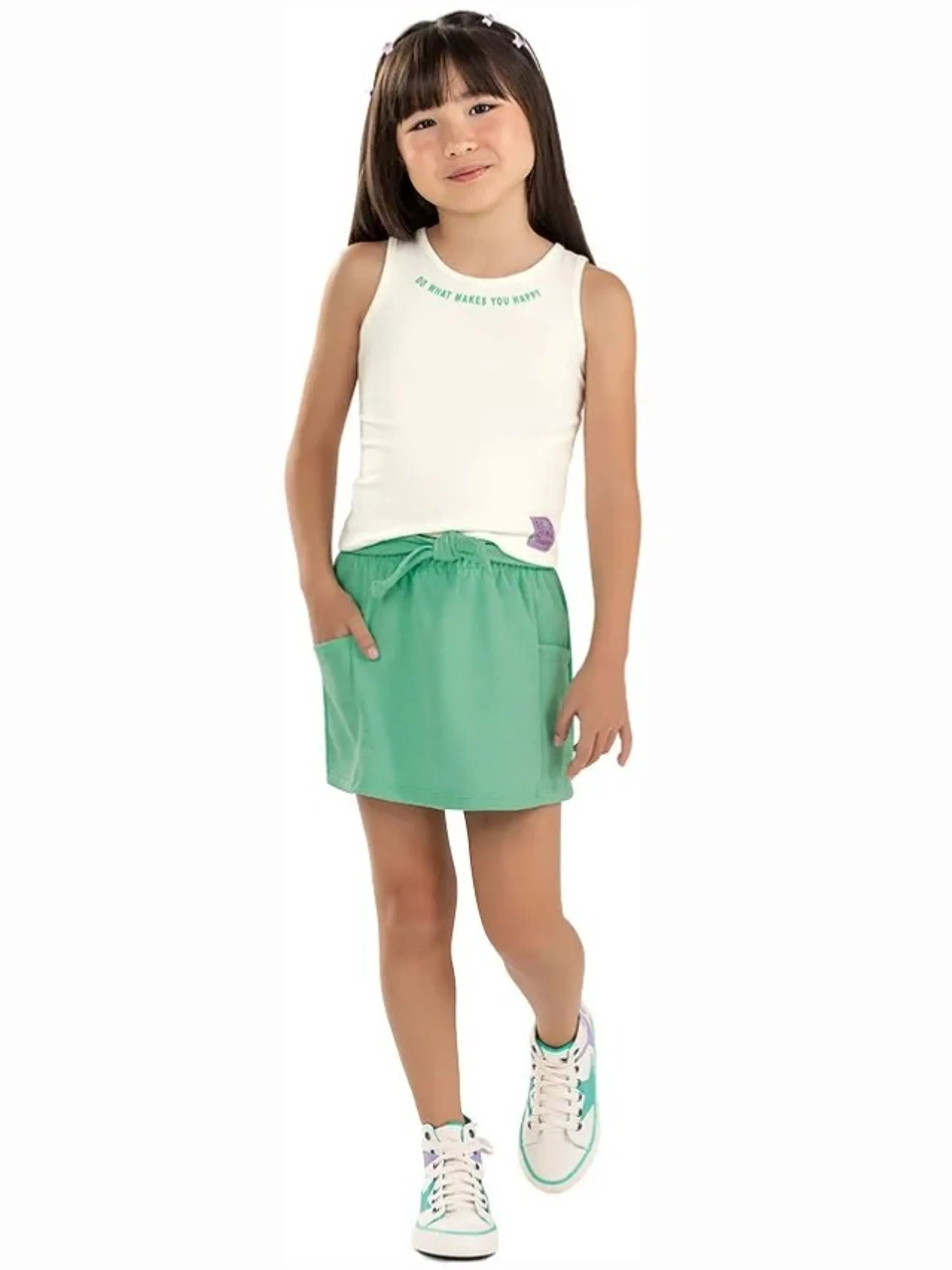 Comjunto Infantil Verão Menina Elian com saia shorts