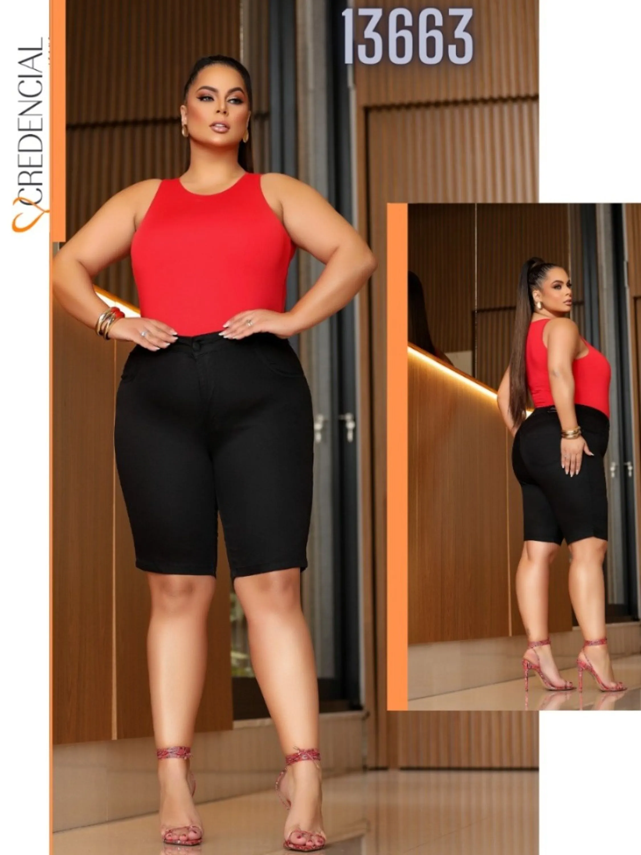 Bermuda plus size Feminina com lycra preta