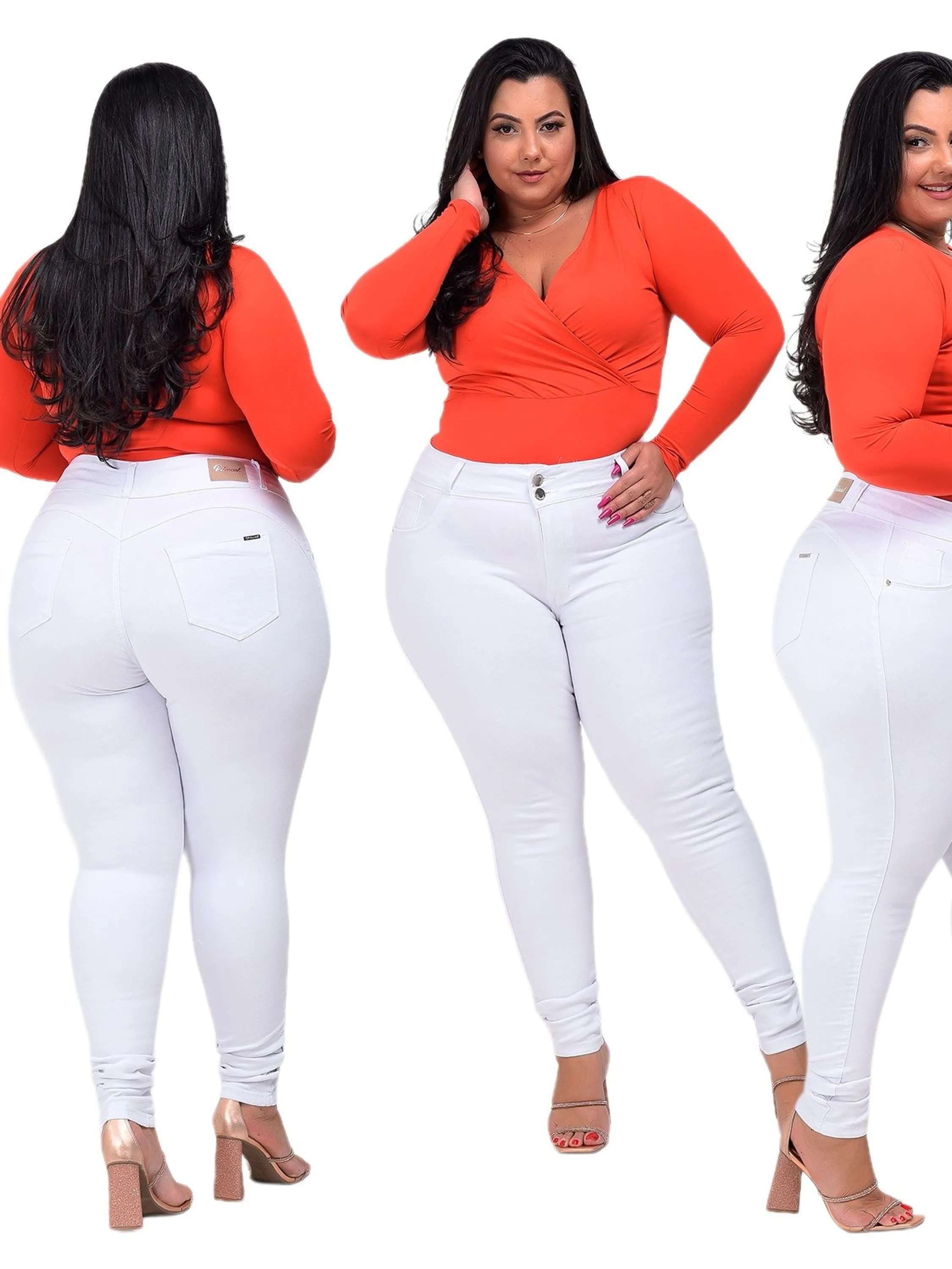 Calça Branca Plus Size Com lycra Cintura Alta