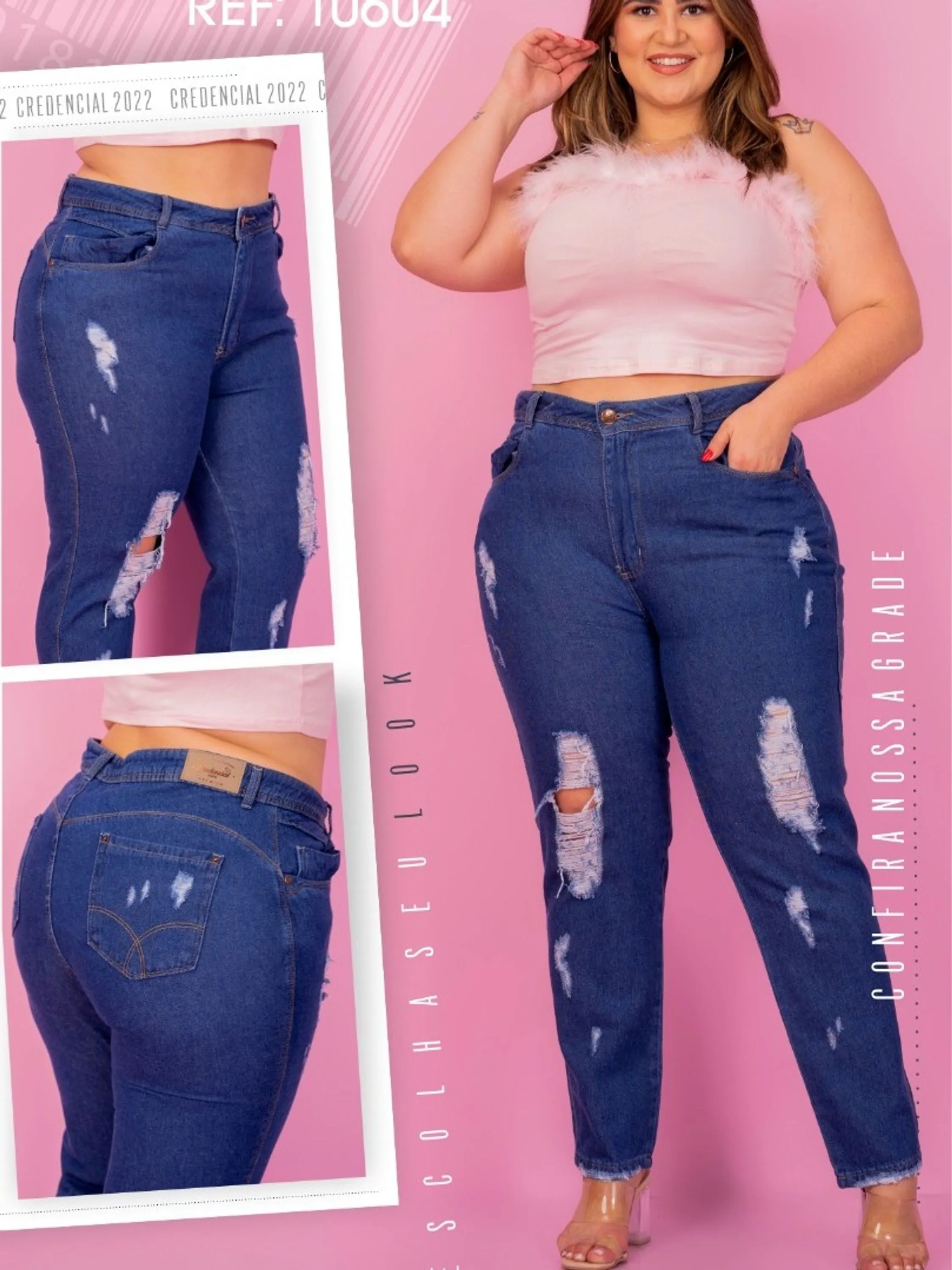 Calça Jeans Plus Size Mom Destroyed