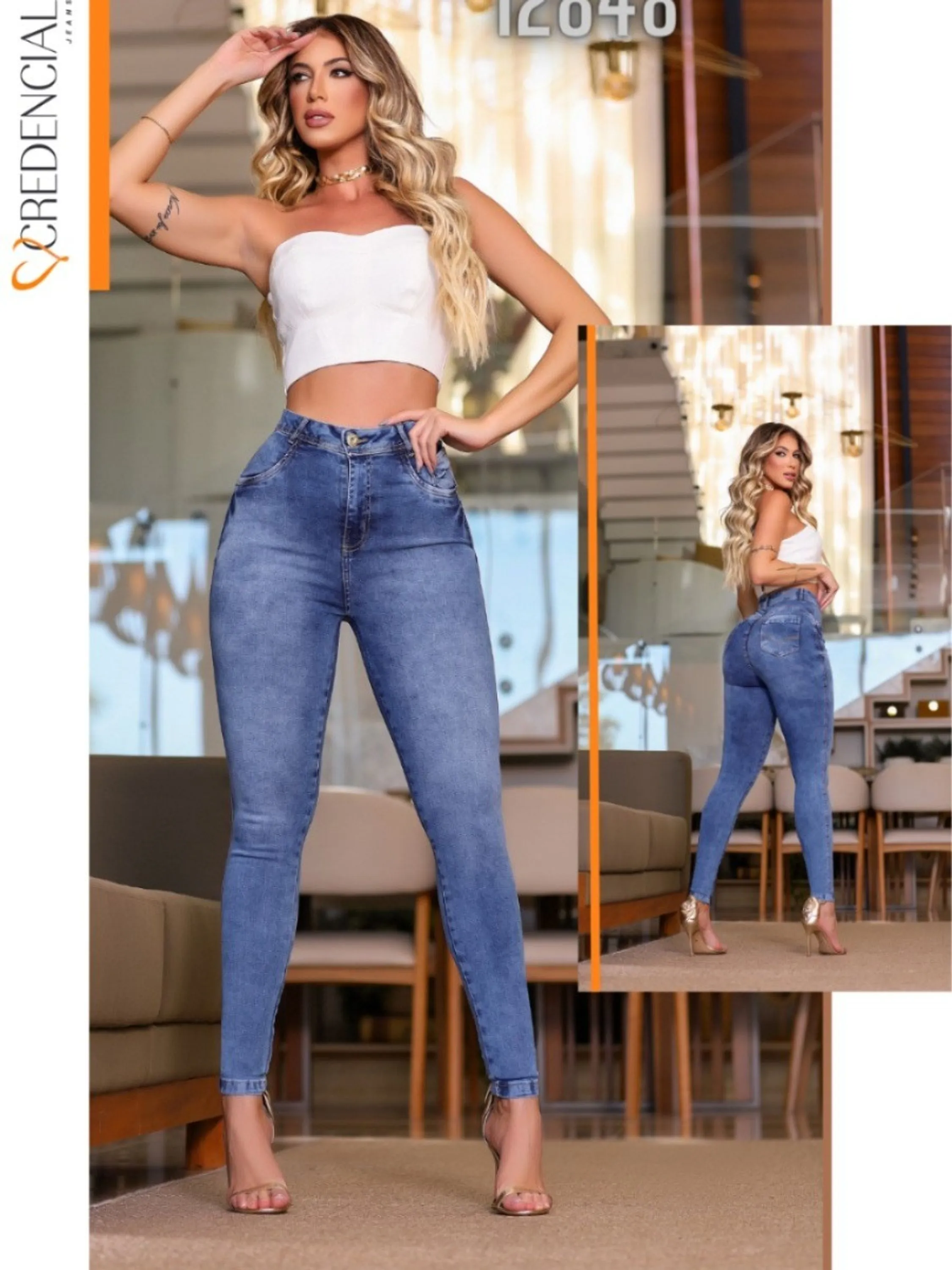 Calça Jeans Skinny Feminina Cintura Alta Com lycra