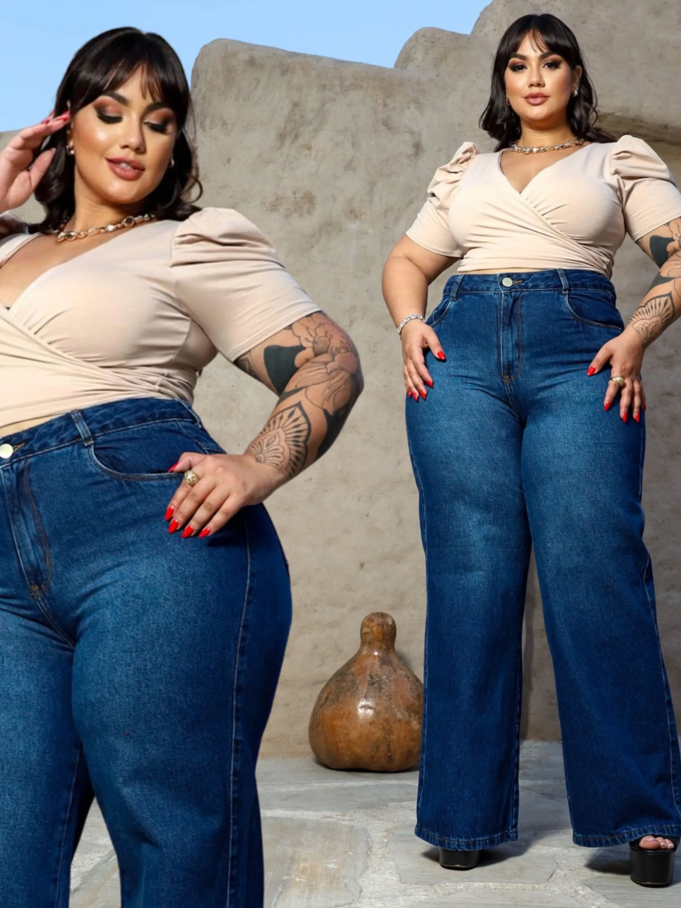 Calça Jeans wide leg  Plus size