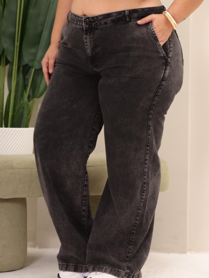 Calça Jeans feminina wide leg Plus size