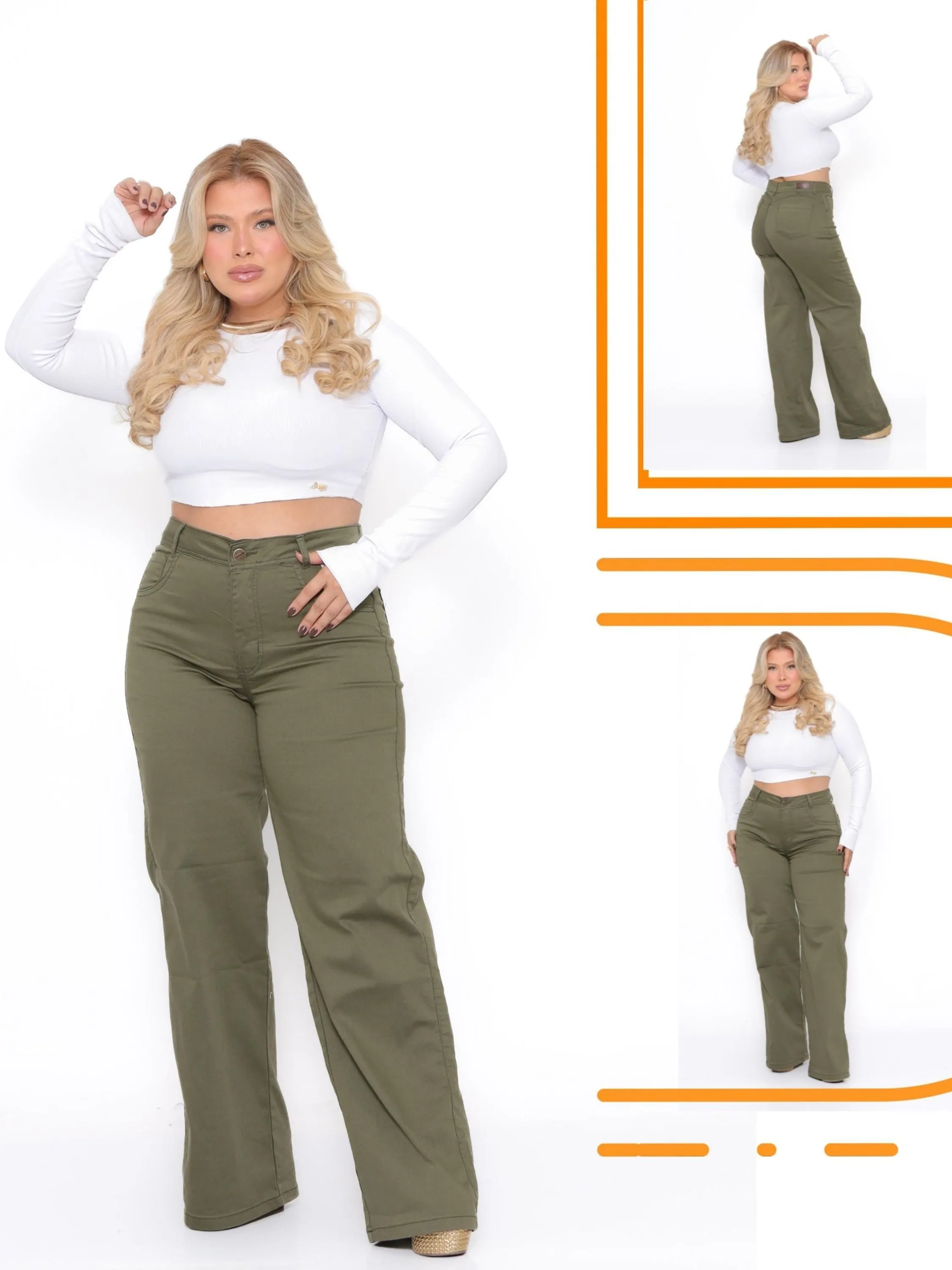 Calça Plus Size wide leg Verde Militar