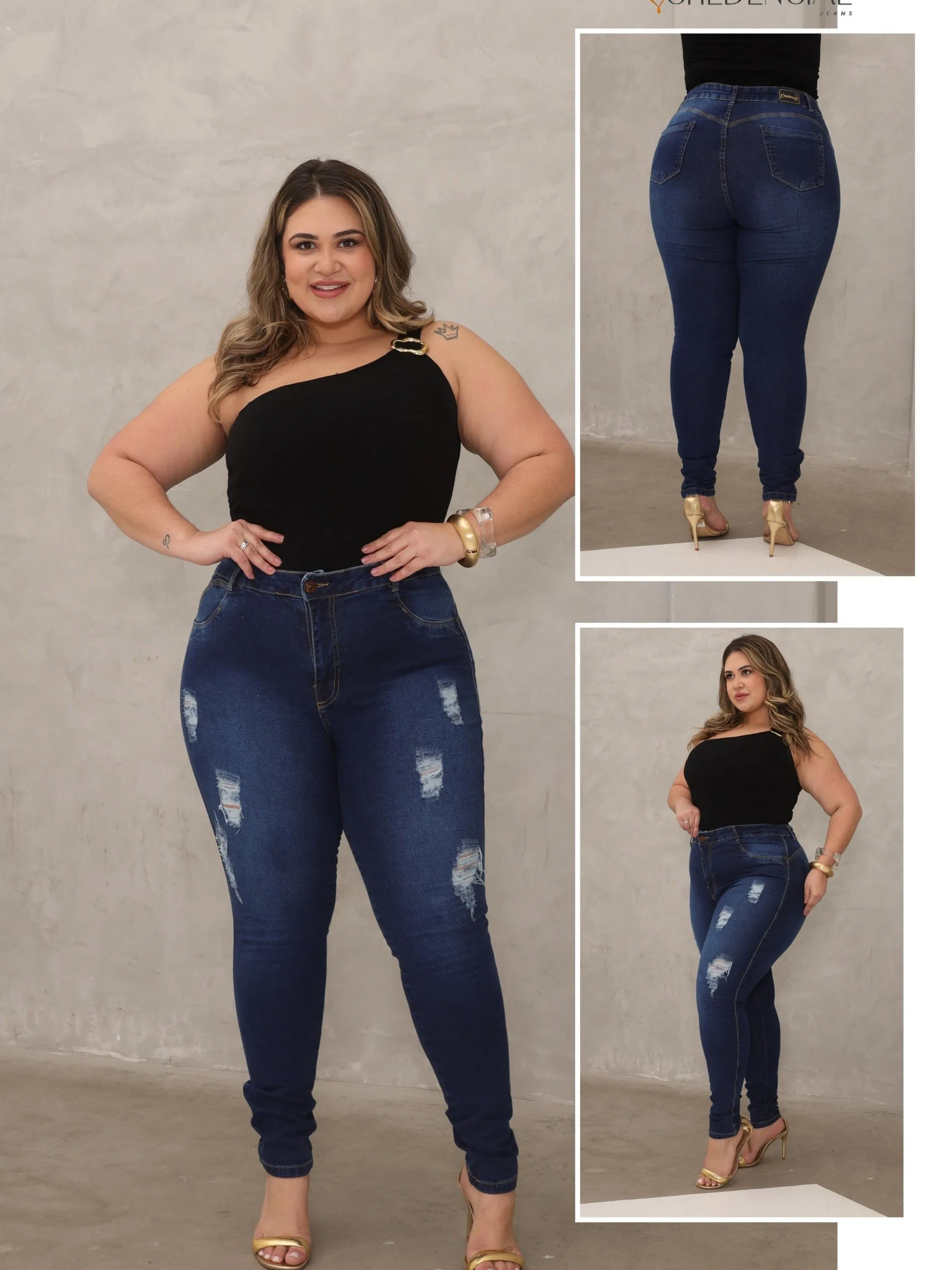 Calça Jeans Plus Size Rasgada Skinny Feminina