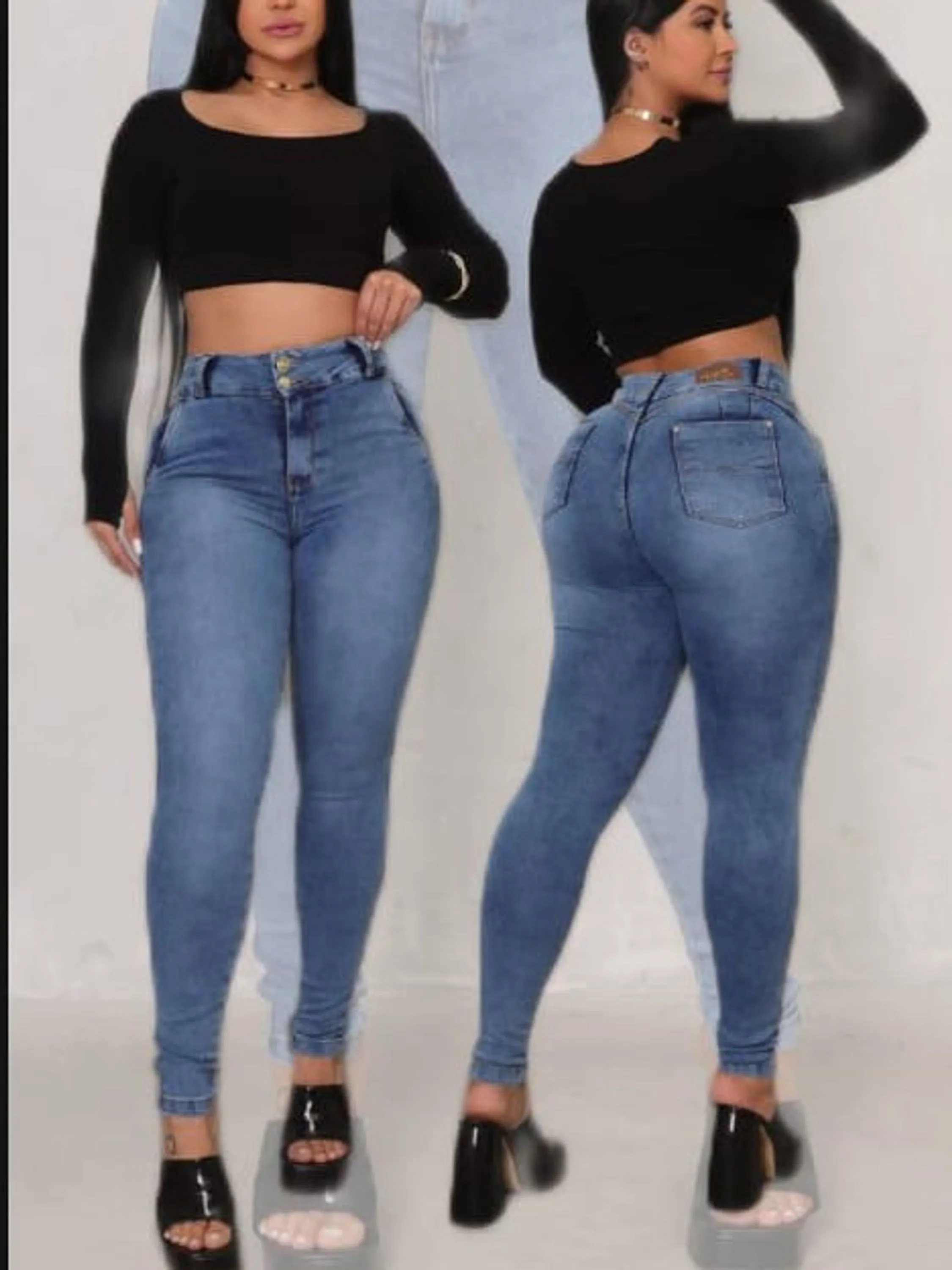 Calça Jeans Skinny Feminina Cintura Alta Bolso faca