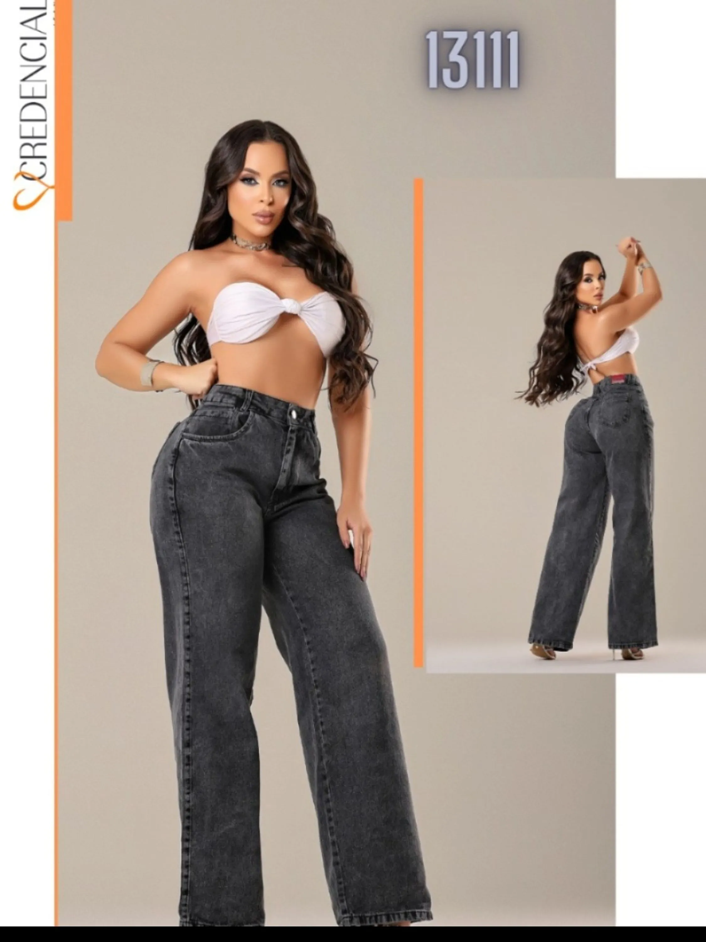 Calça Jeans wide leg estonada Grafite