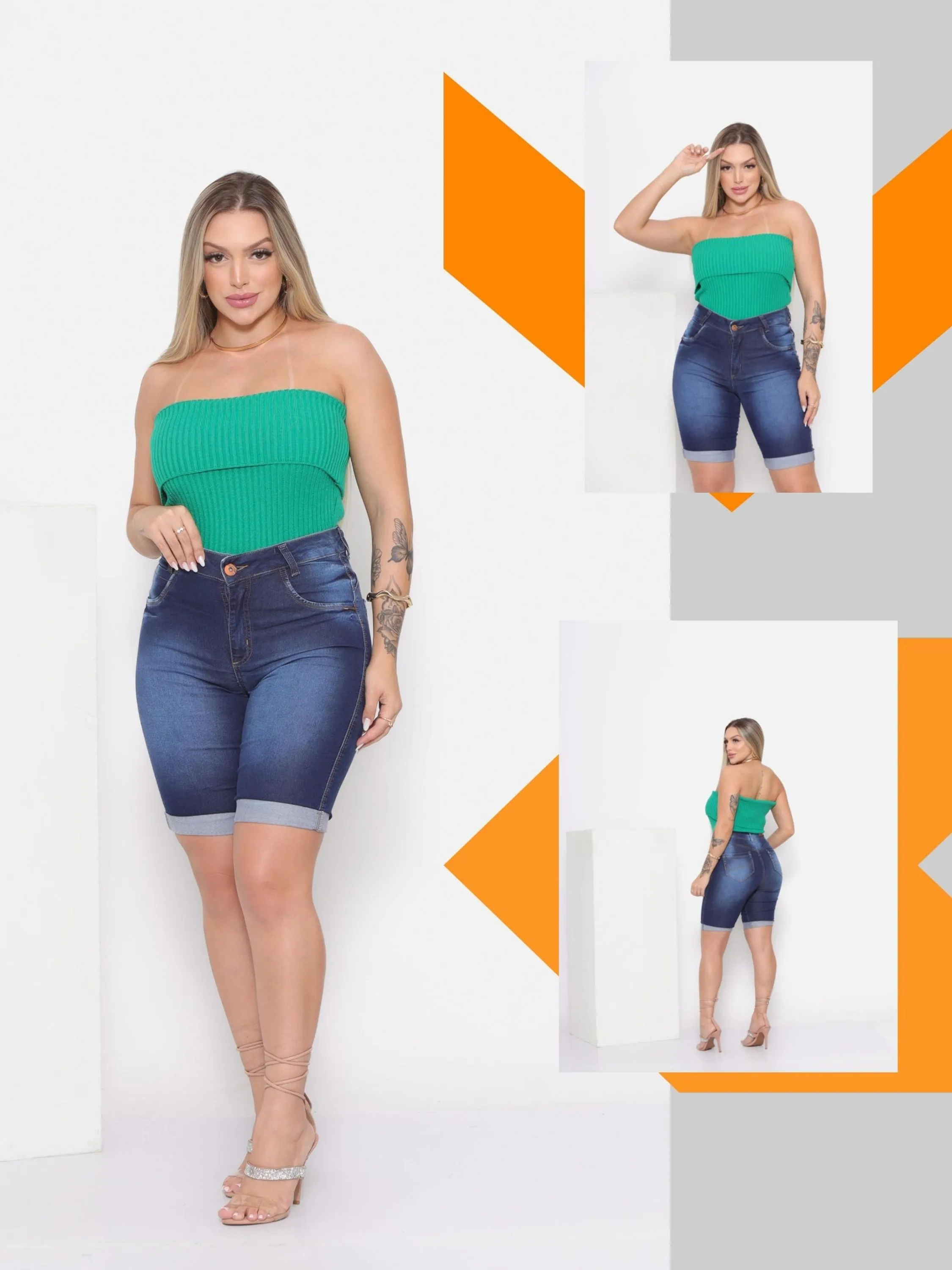 Bermuda Jeans Feminina barra dobrada