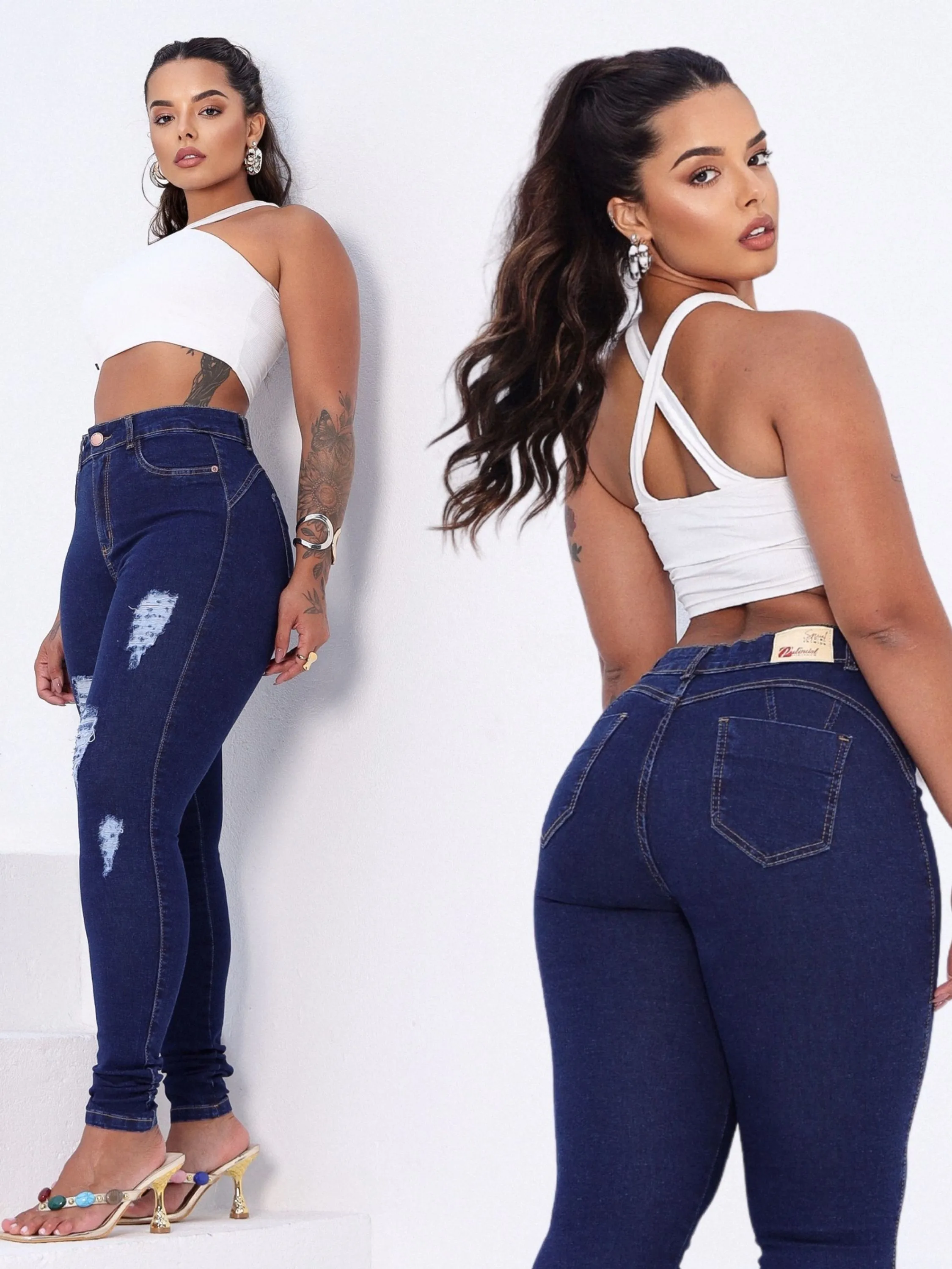 Calça Jeans Skinny Feminina destroyed