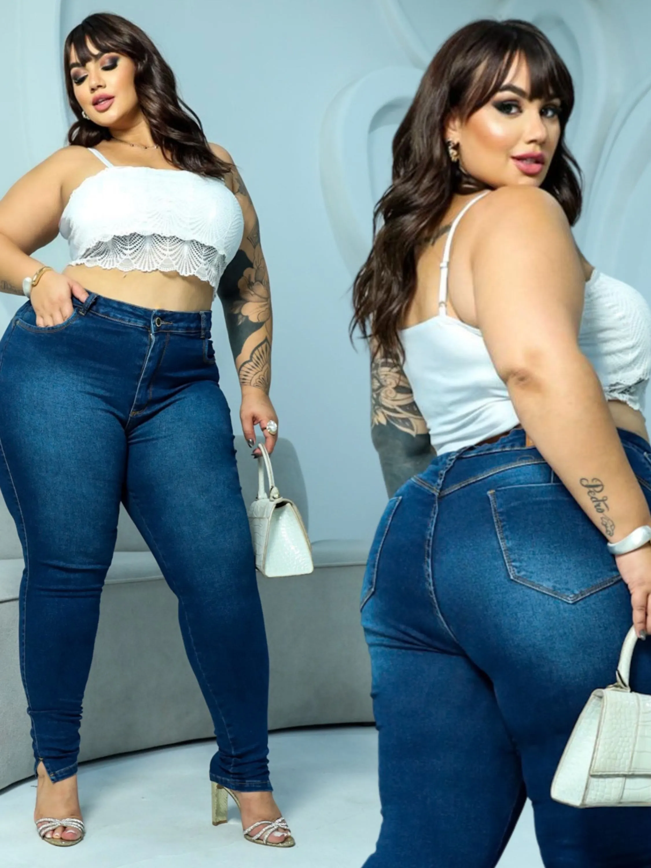 Calça Jeans Skinny Plus Size Com detalhe na barra