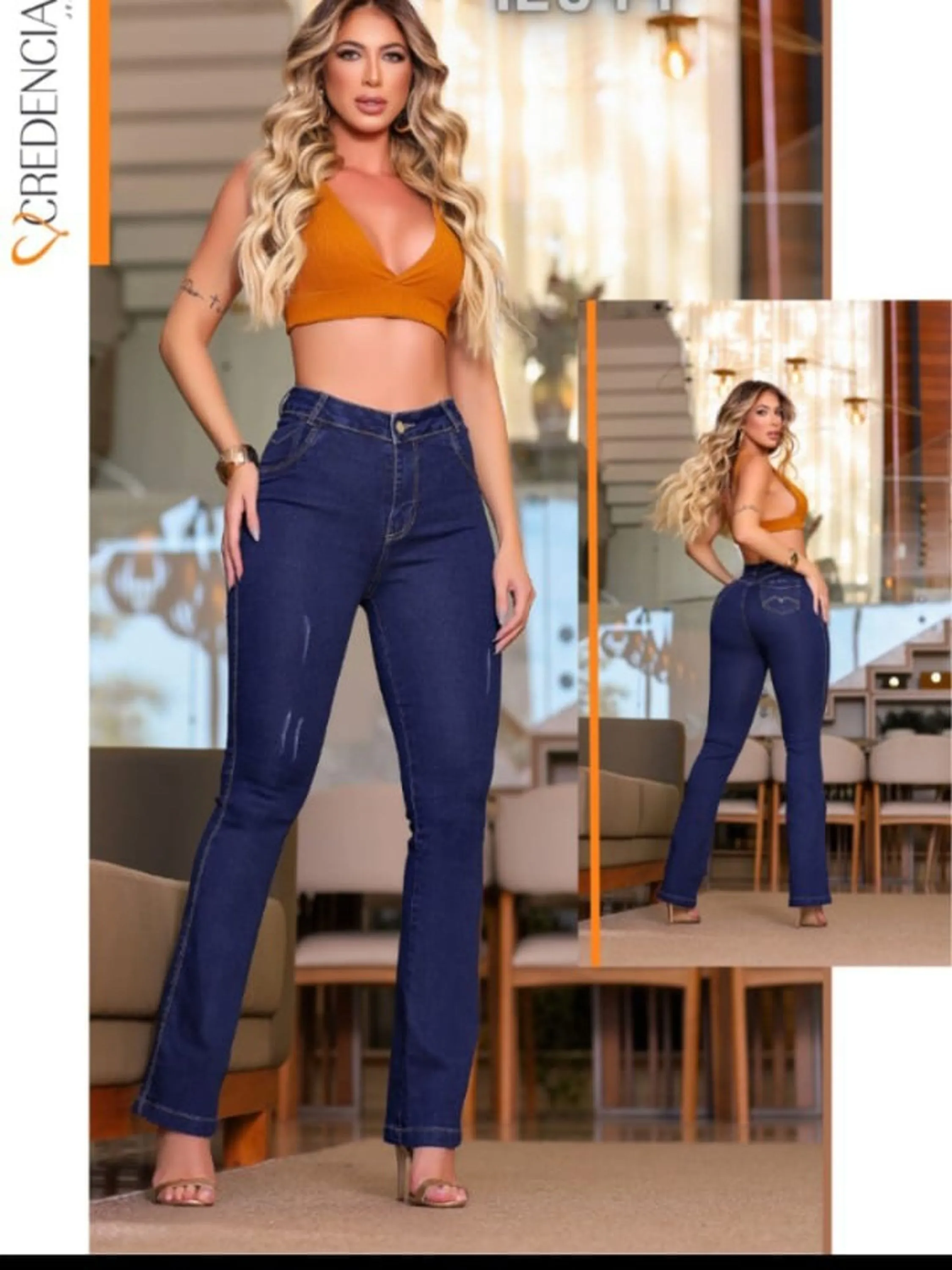 Calça Jeans Flare Cintura Alta Com lycra