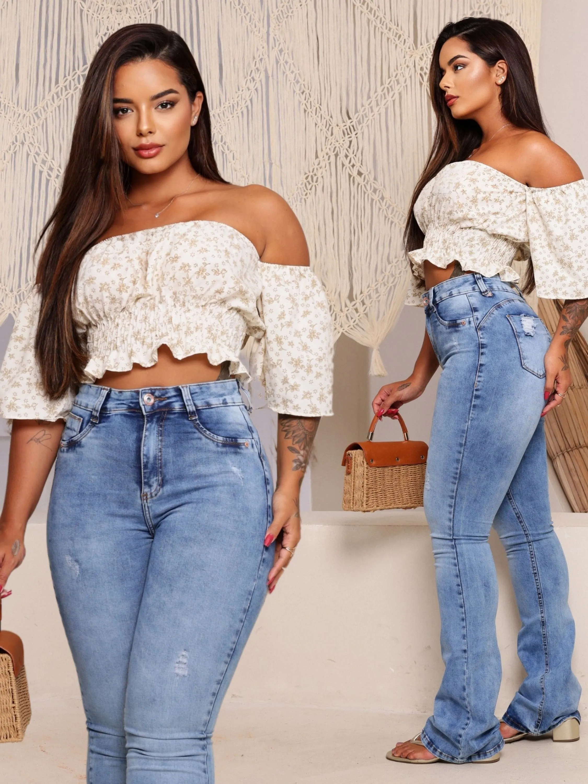 Calça Jeans Feminina Flare com lycra