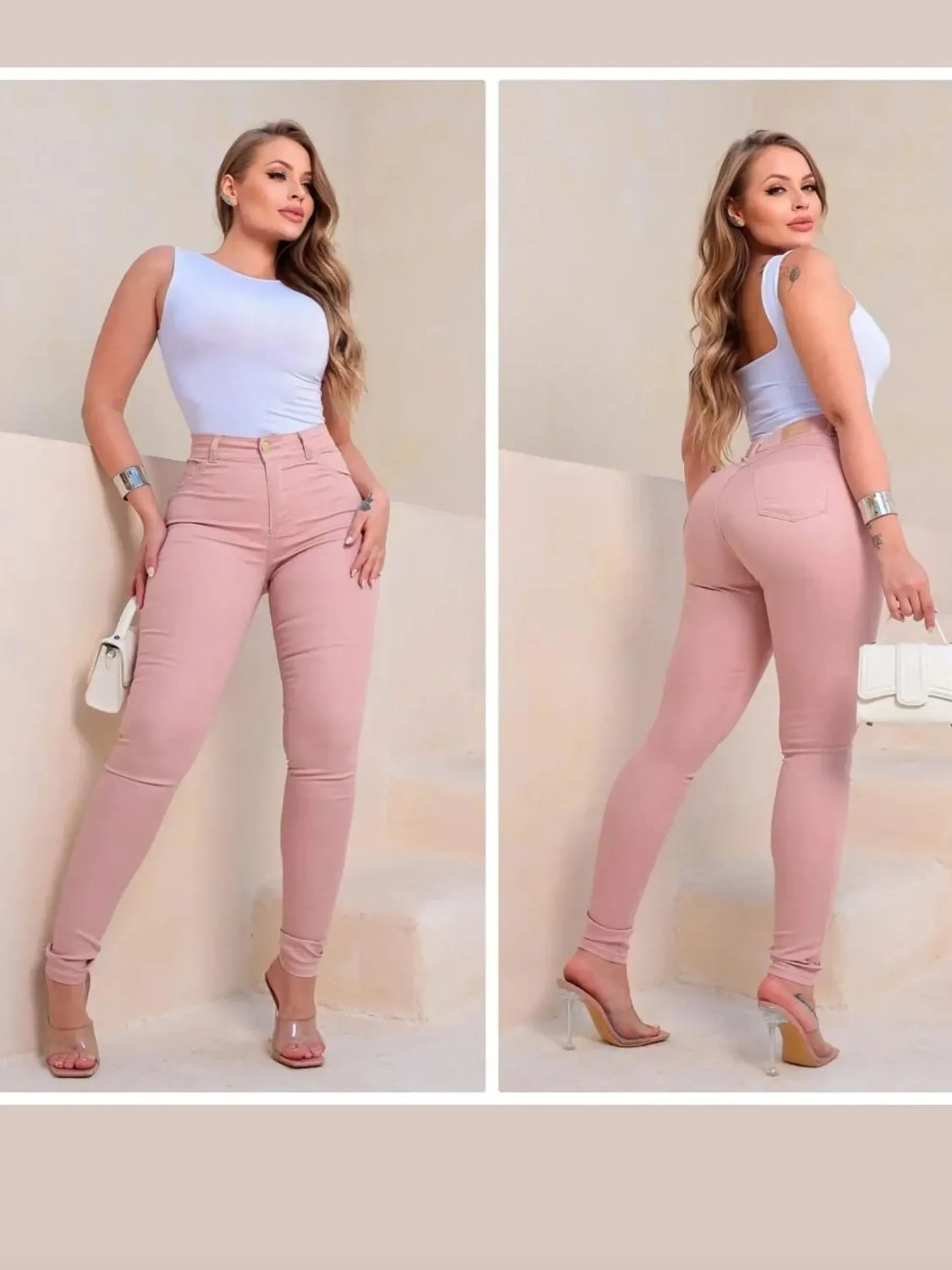 Calça skinny de sarja Colorida Primavera Verão