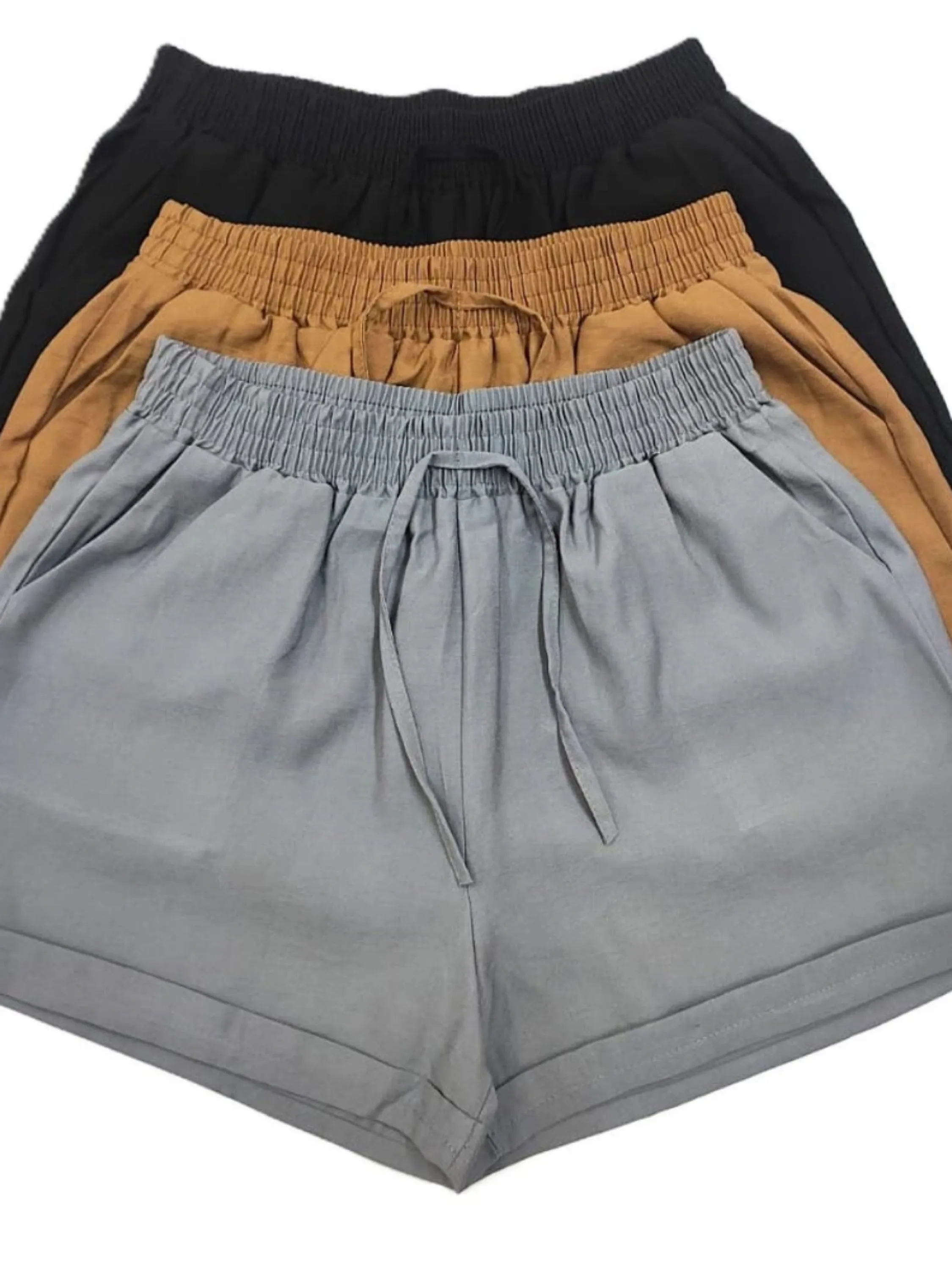 Short Curto Feminino Tecido Sensorial Confortável Verão Cintura Alta